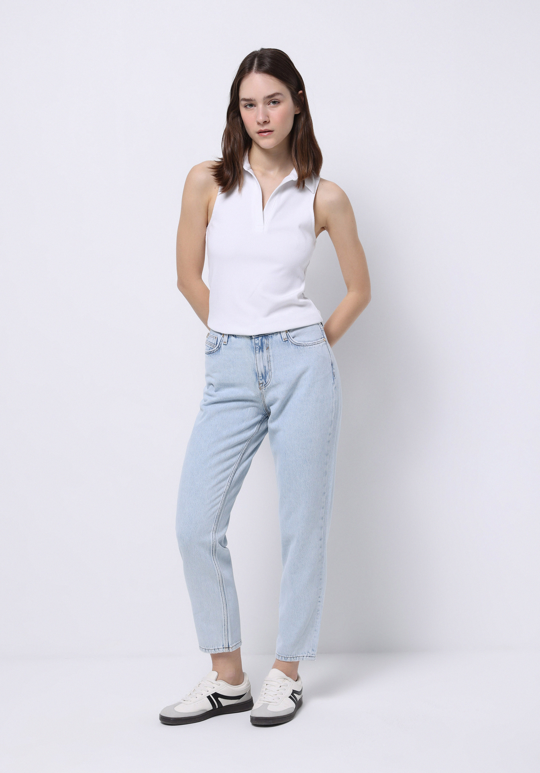 Afișați detalii pentru Pantaloni De Dama Albastru Mom Fit 896  Maria Cl1075184