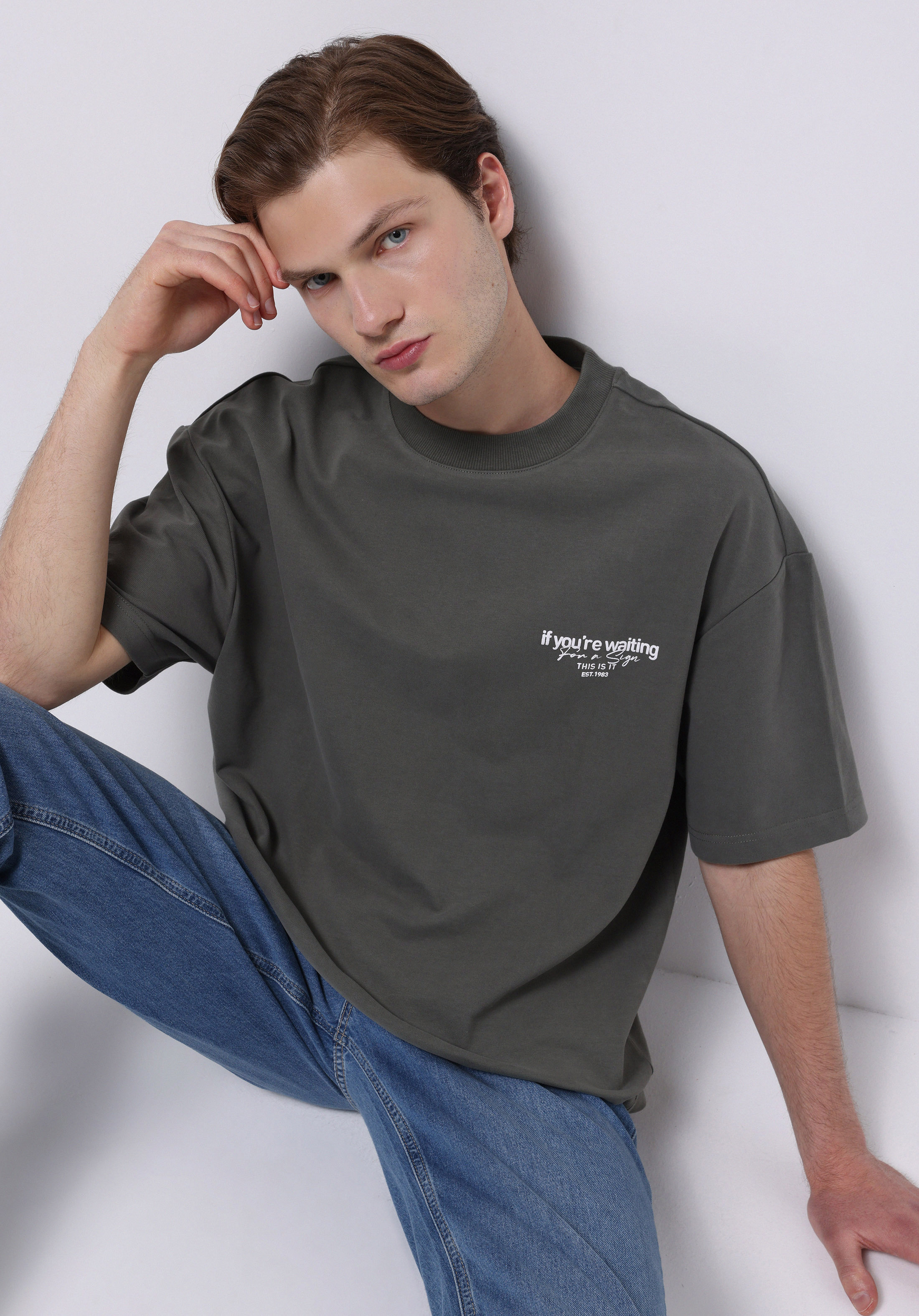 Afișați detalii pentru Tricou Cu Maneca Scurta De Barbati Verde Oversize Fit  Cl1075385