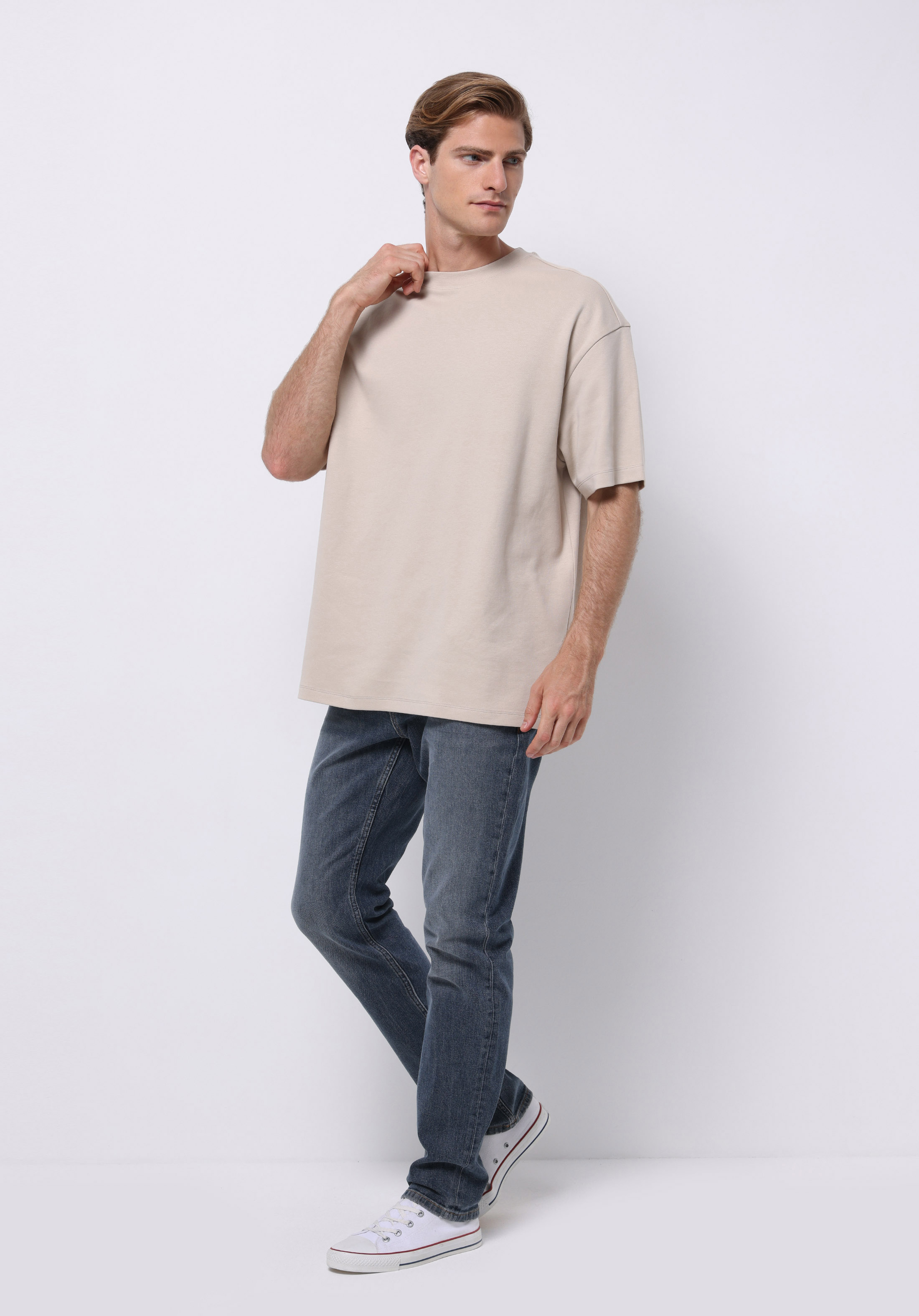 Afișați detalii pentru Tricou Cu Maneca Scurta De Barbati Alb Oversize Fit  Cl1076602