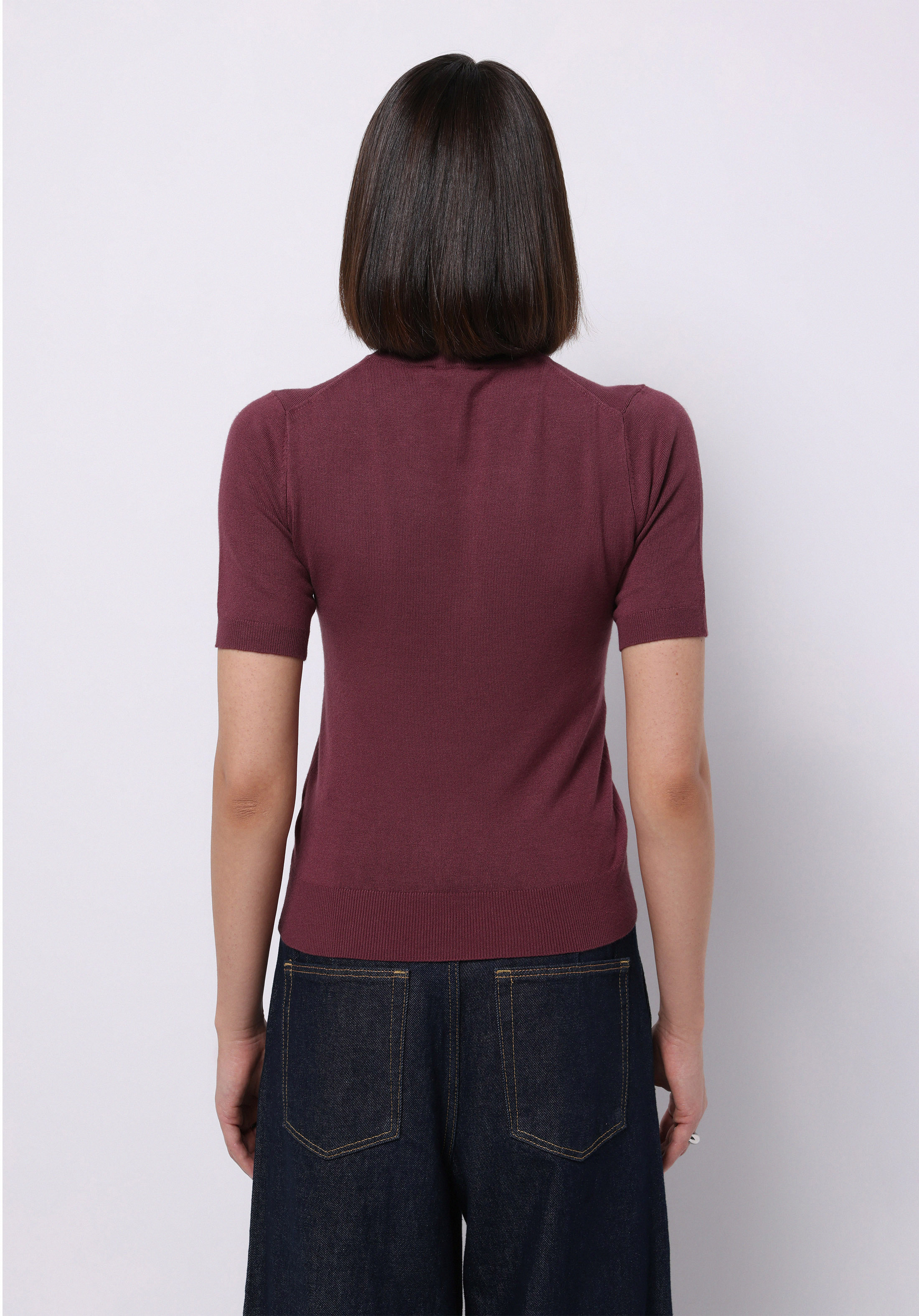 Afișați detalii pentru Pulover Cu Mâneci Scurte De Dama Bordo Slim Fit  Cl1075531