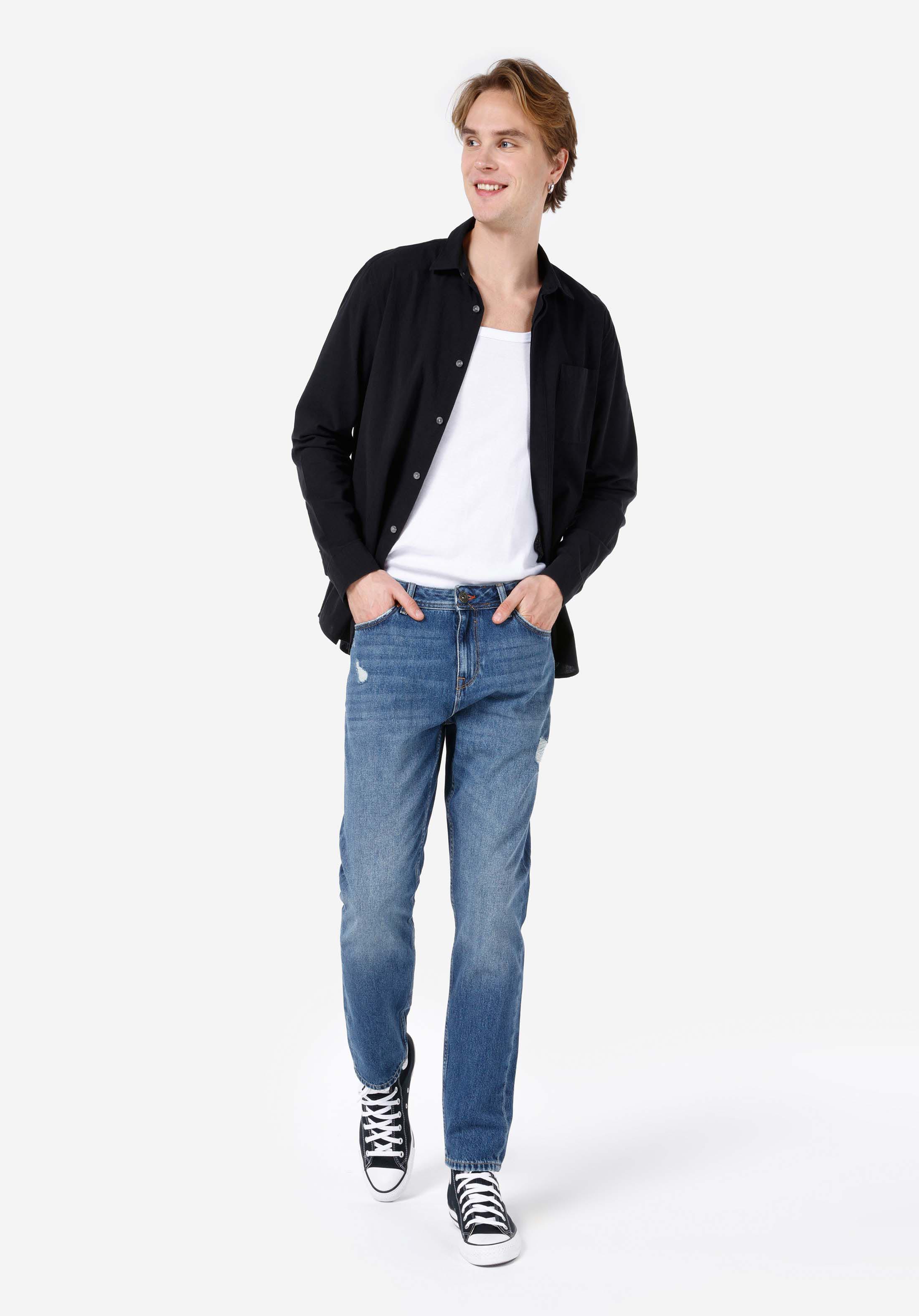 Afișați detalii pentru Regular Fit Mid Waist Slim Leg Blugi İndigo Pentru Bărbați