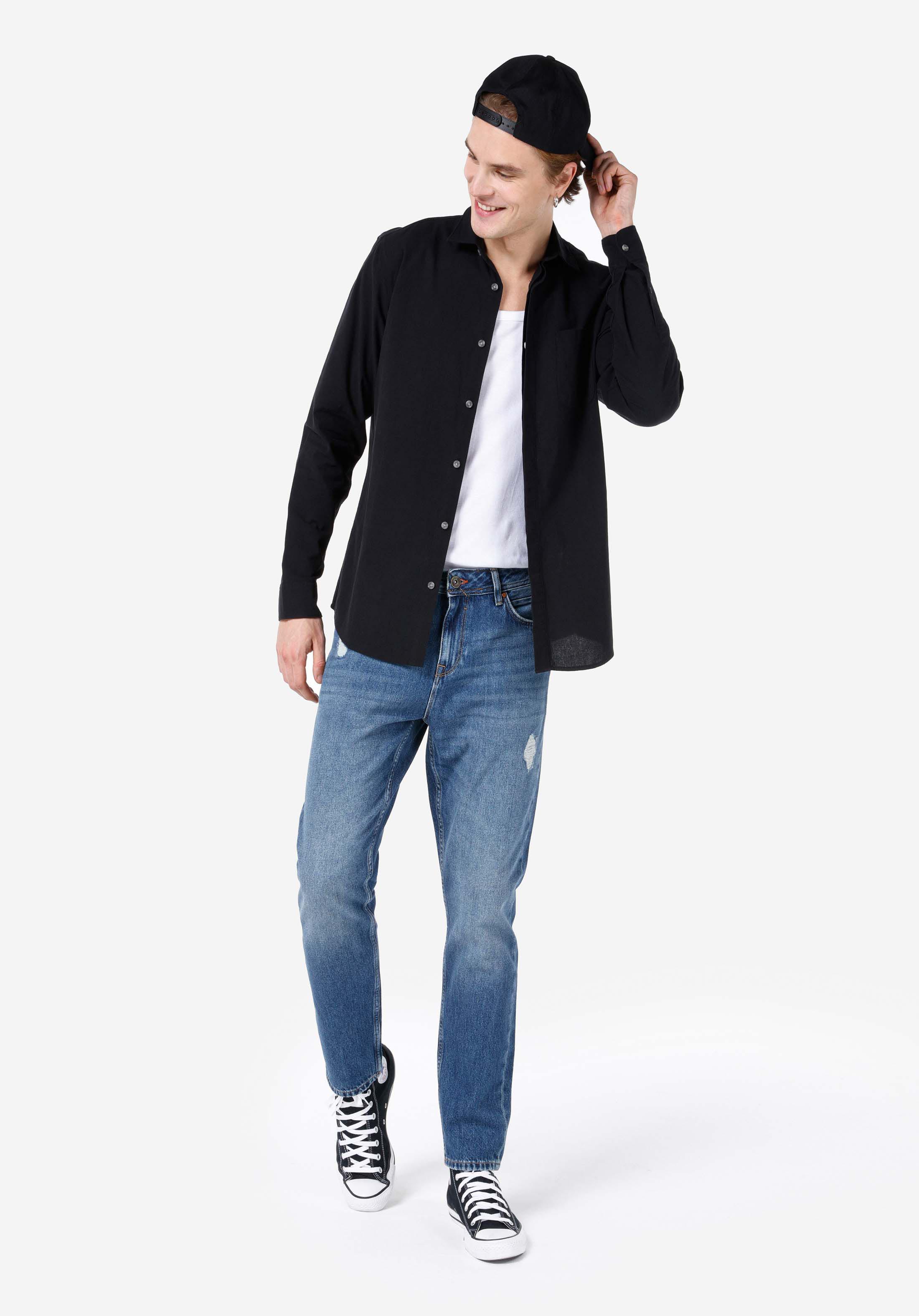Afișați detalii pentru Regular Fit Mid Waist Slim Leg Blugi İndigo Pentru Bărbați