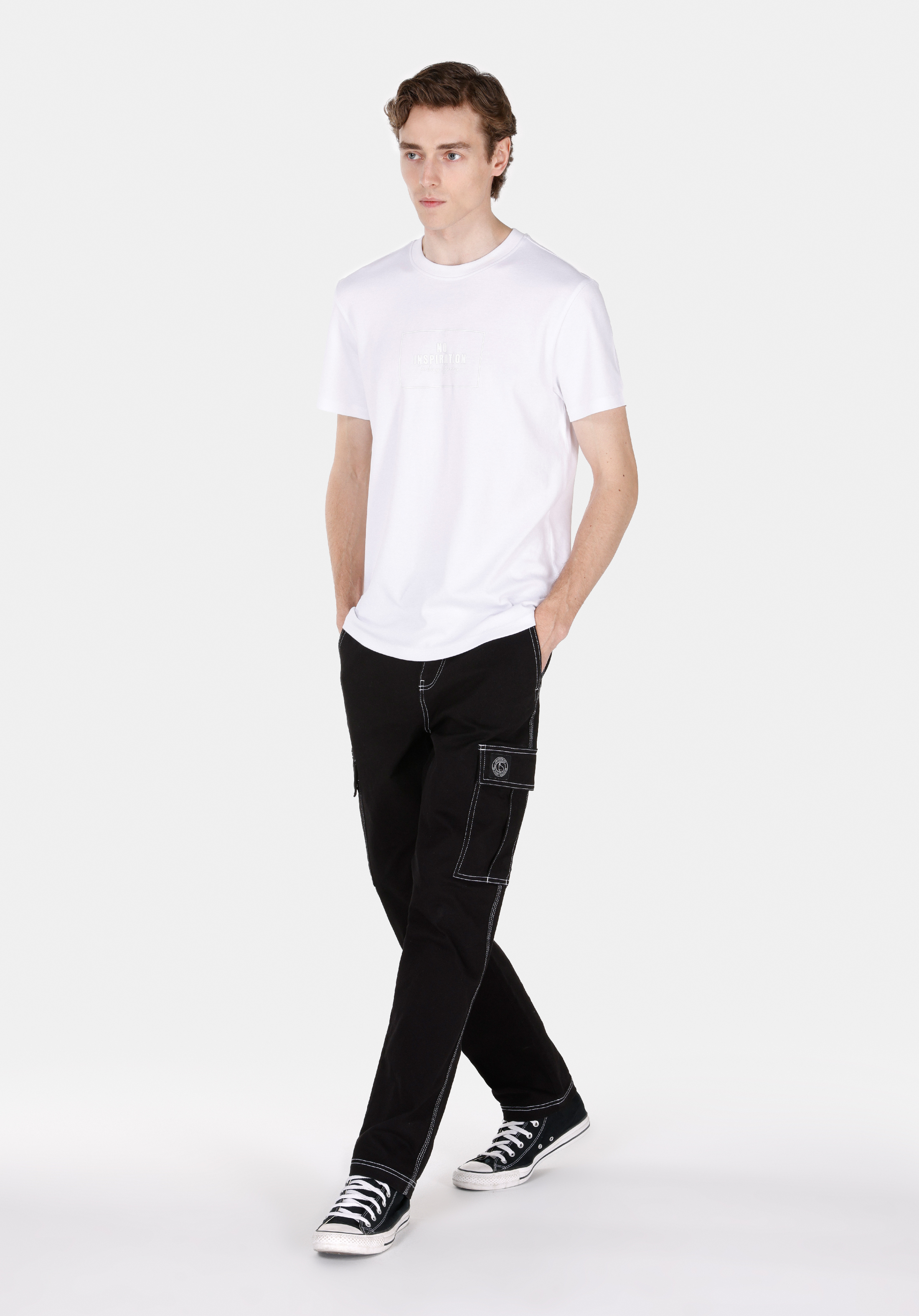 Afișați detalii pentru Regular Fit Round Neck Drept Bărbați Alb Mânecă Scurtă Tricou