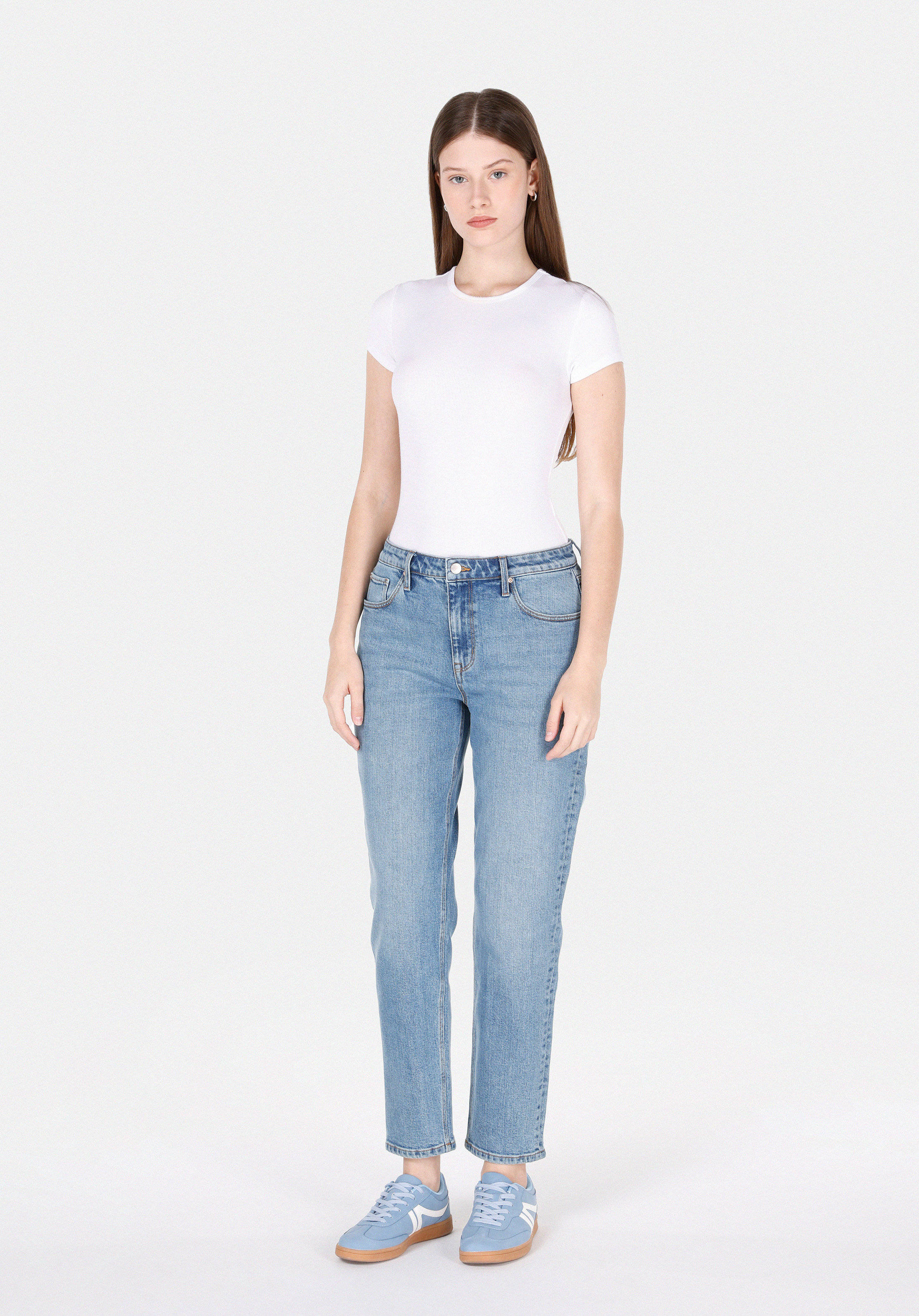 Afișați detalii pentru Pantaloni De Dama Albastru Boyfriend Fit 893 Julia Cl1073560