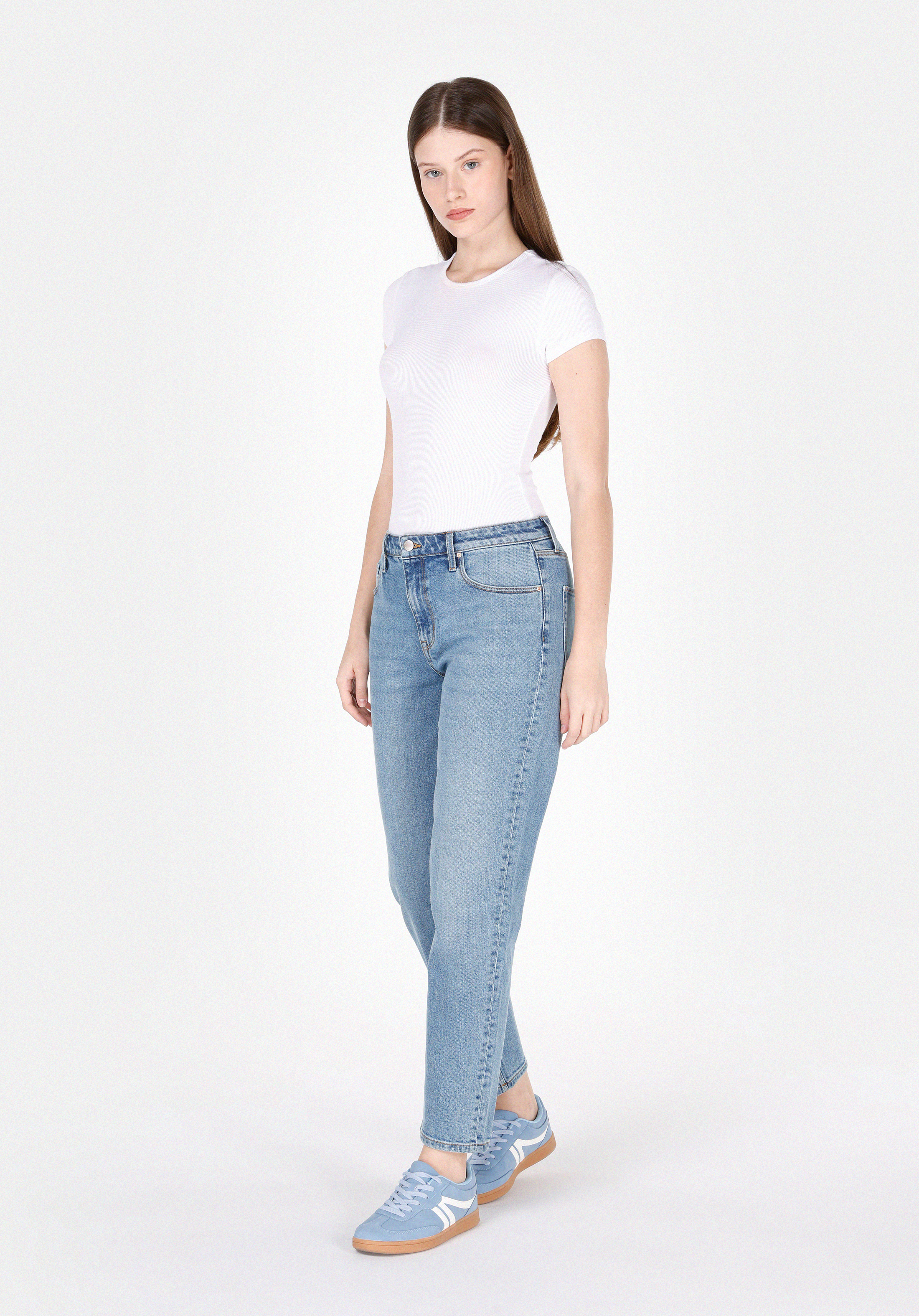 Afișați detalii pentru Pantaloni De Dama Albastru Boyfriend Fit 893 Julia Cl1073560