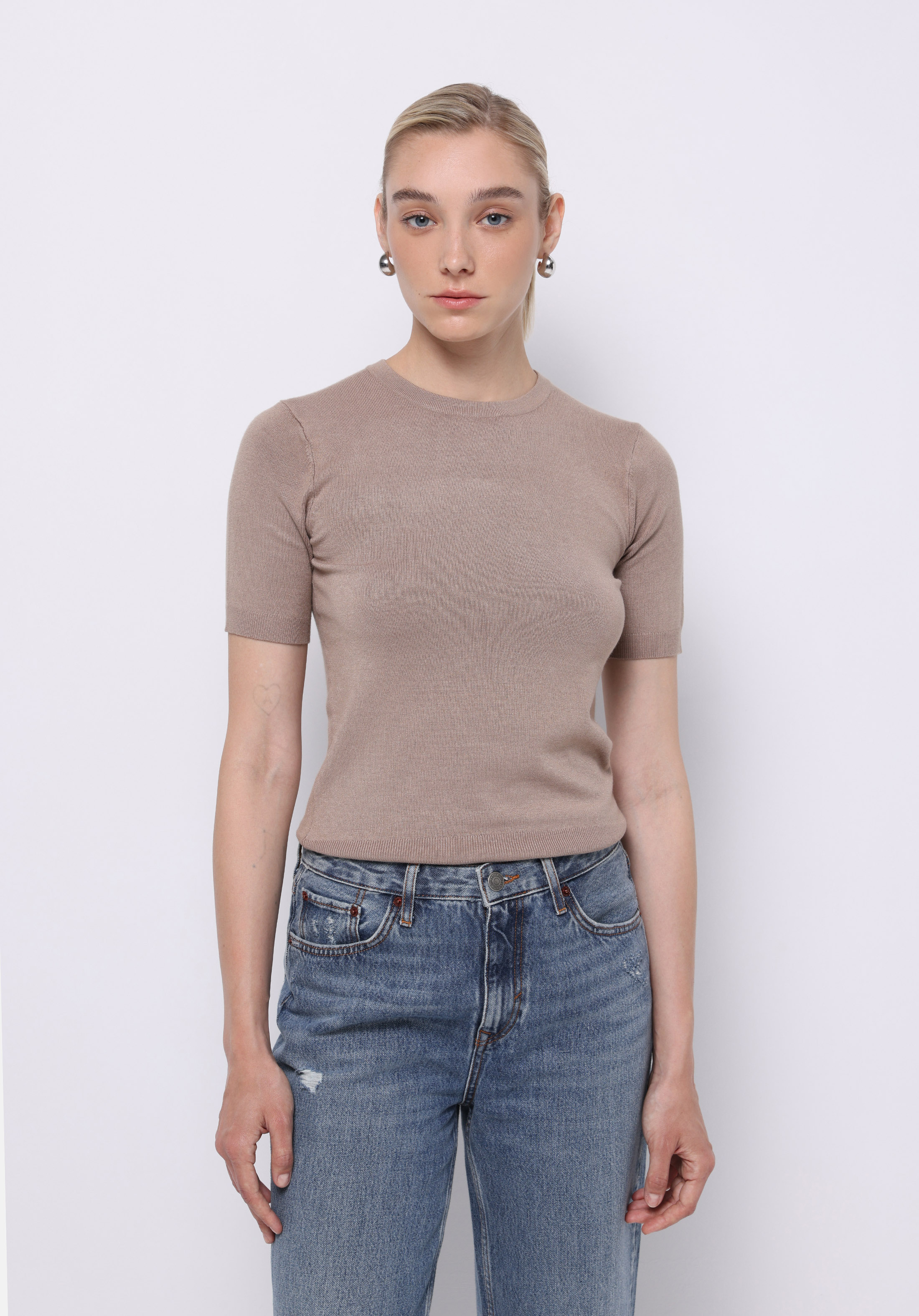 Afișați detalii pentru Pulover Cu Mâneci Scurte De Dama Maro Slim Fit  Cl1075531
