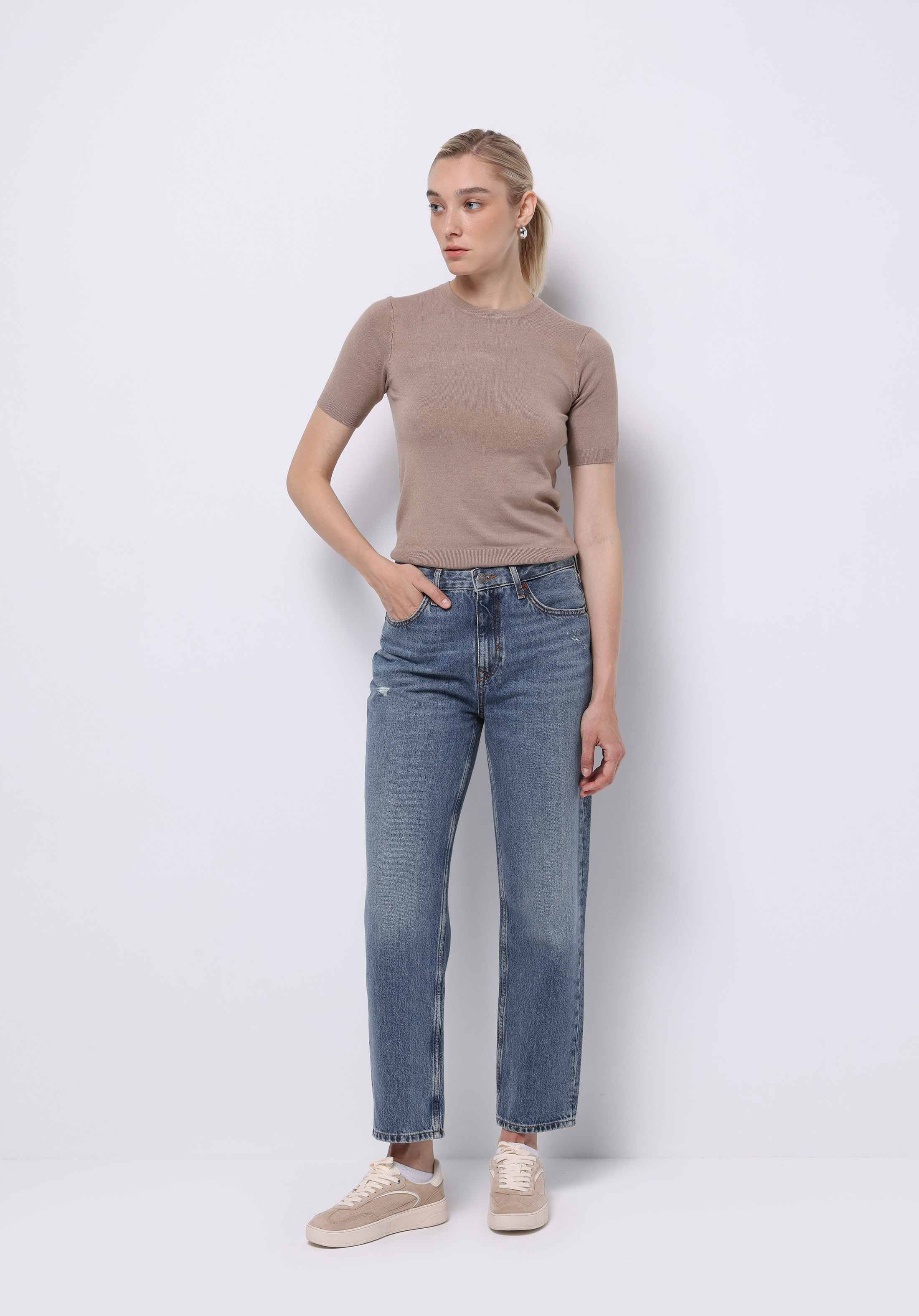 Afișați detalii pentru Pulover Cu Mâneci Scurte De Dama Maro Slim Fit  Cl1075531