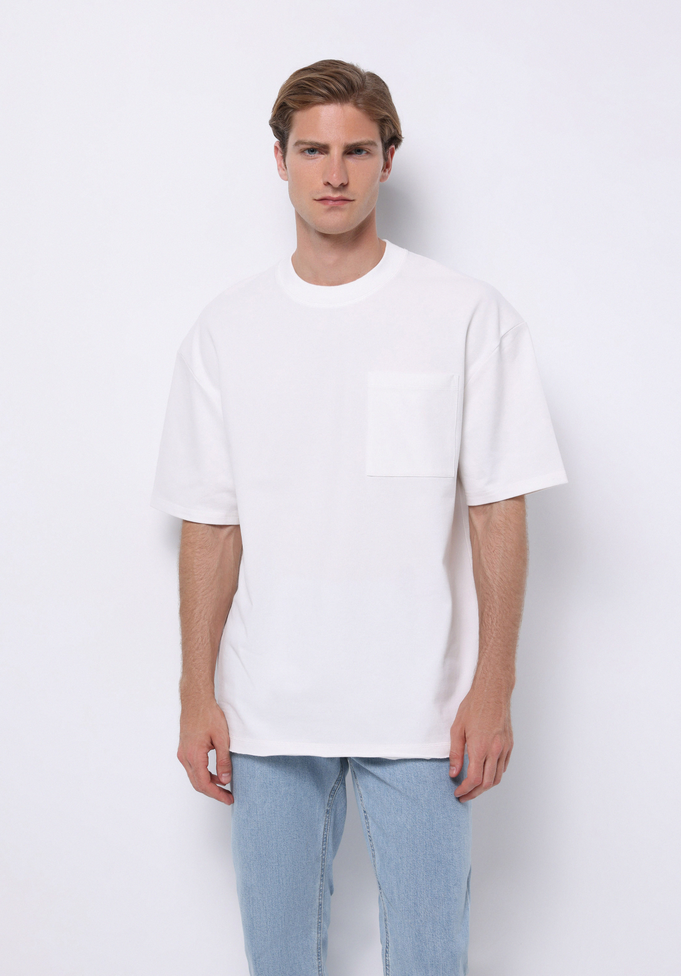 Afișați detalii pentru Tricou Cu Maneca Scurta De Barbati Alb Oversize Fit  Cl1075370