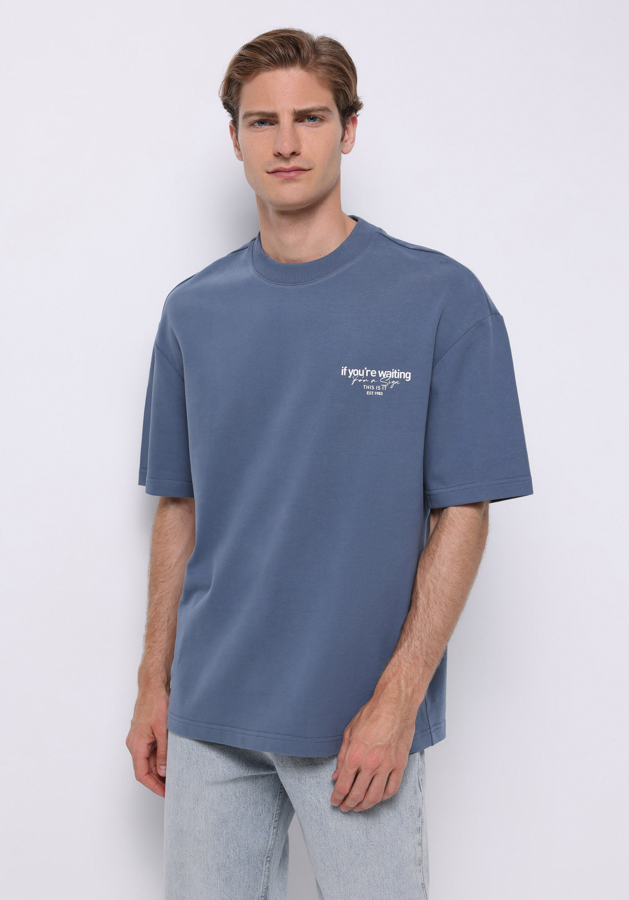 Afișați detalii pentru Tricou Cu Maneca Scurta De Barbati Albastru Oversize Fit  Cl1075385