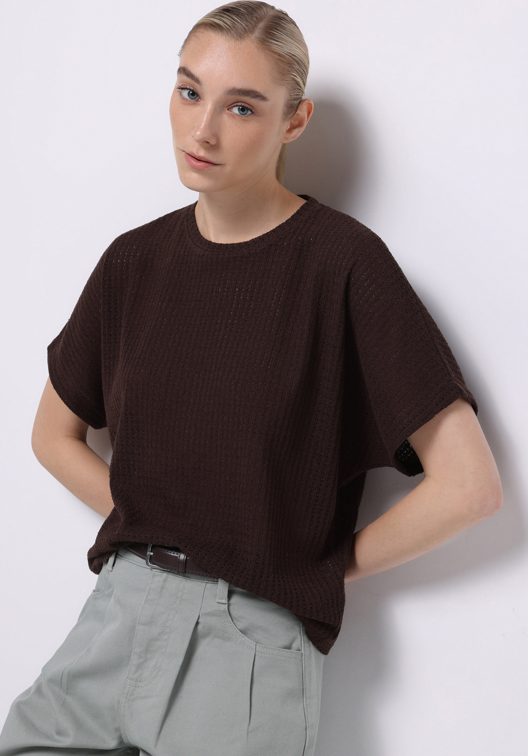 Afișați detalii pentru Bluza Cu Maneca Scurta De Dama Maro Relax Fit  Cl1075458