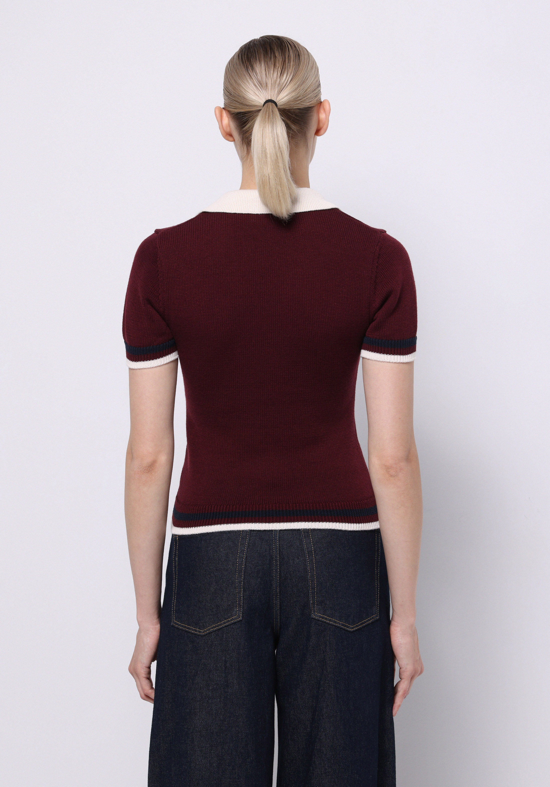 Afișați detalii pentru Pulover Cu Mâneci Scurte De Dama Bordo Slim Fit  Cl1075511