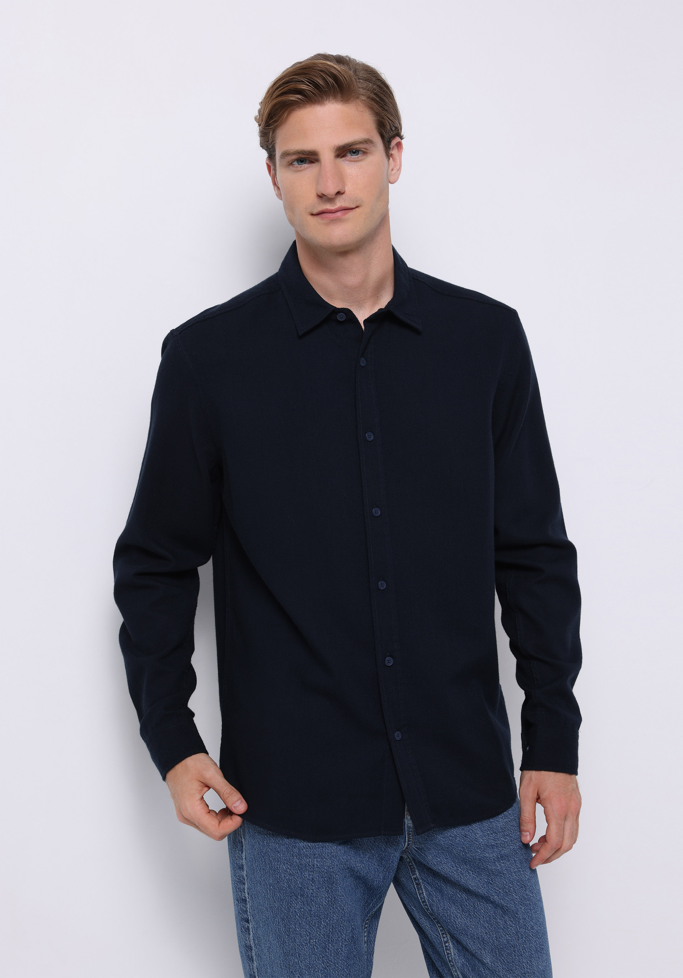 Afișați detalii pentru Camasa Cu Maneca Lunga De Barbati Albastru Marin Regular Fit  Cl1072334