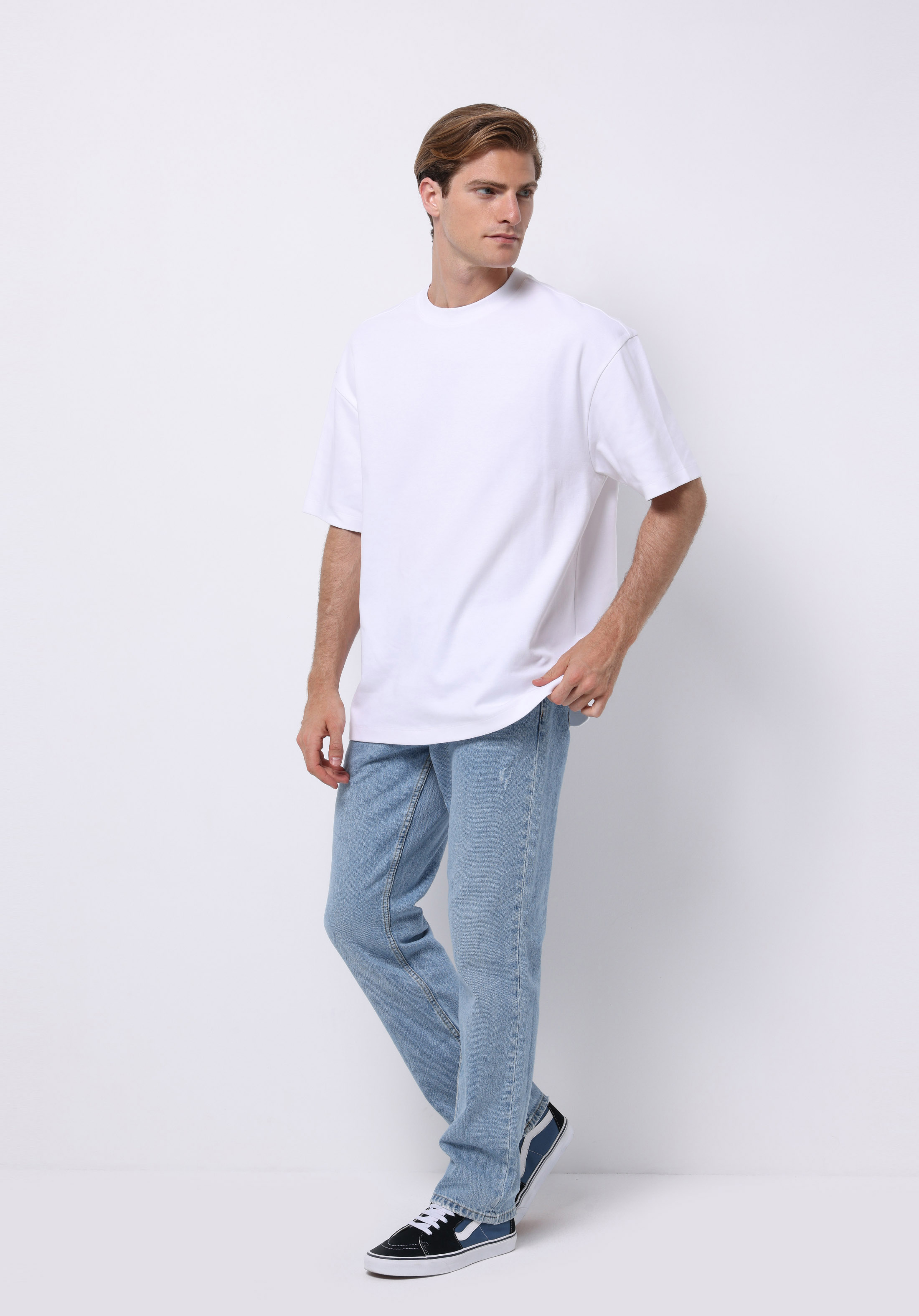 Afișați detalii pentru Tricou Cu Maneca Scurta De Barbati Alb Oversize Fit  Cl1076602