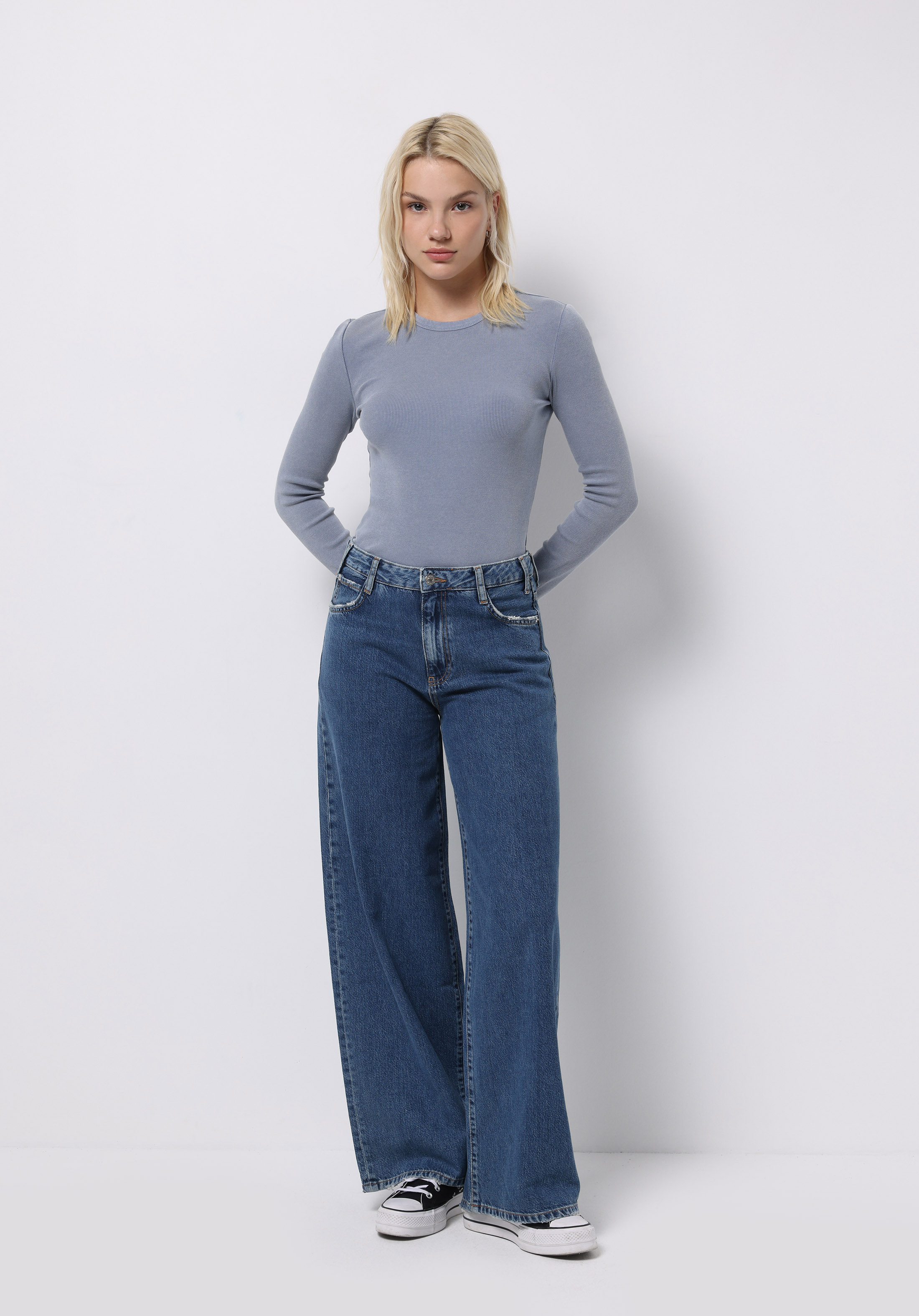 Afișați detalii pentru Tricou Cu Maneca Lunga De Dama Albastru Slim Fit  Cl1075613