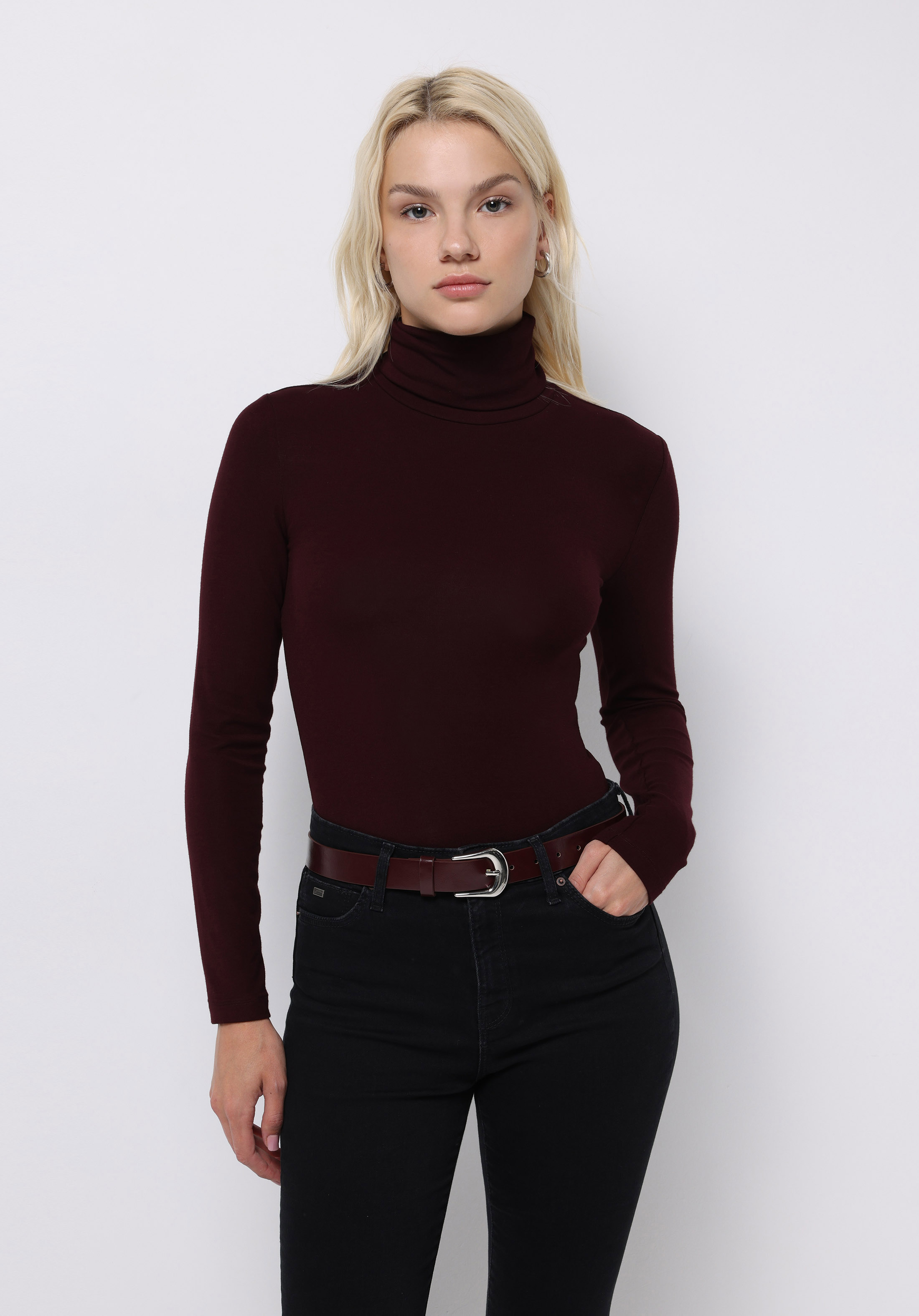 Afișați detalii pentru Tricou Cu Maneca Lunga De Dama Bordo Slim Fit  Cl1076444