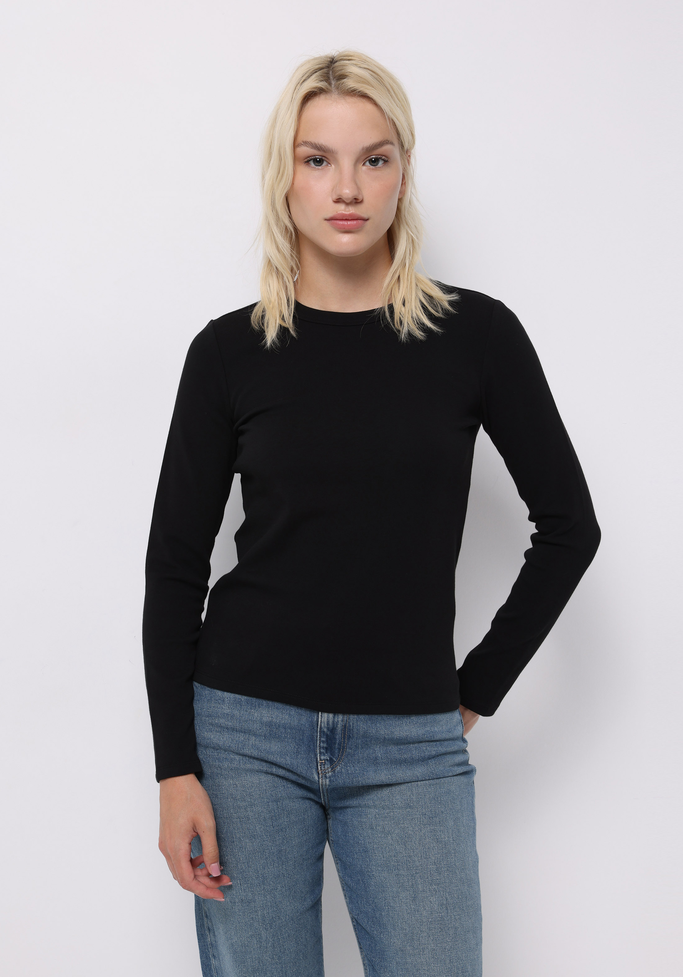 Afișați detalii pentru Tricou Cu Maneca Lunga De Dama Negru Slim Fit  Cl1076452