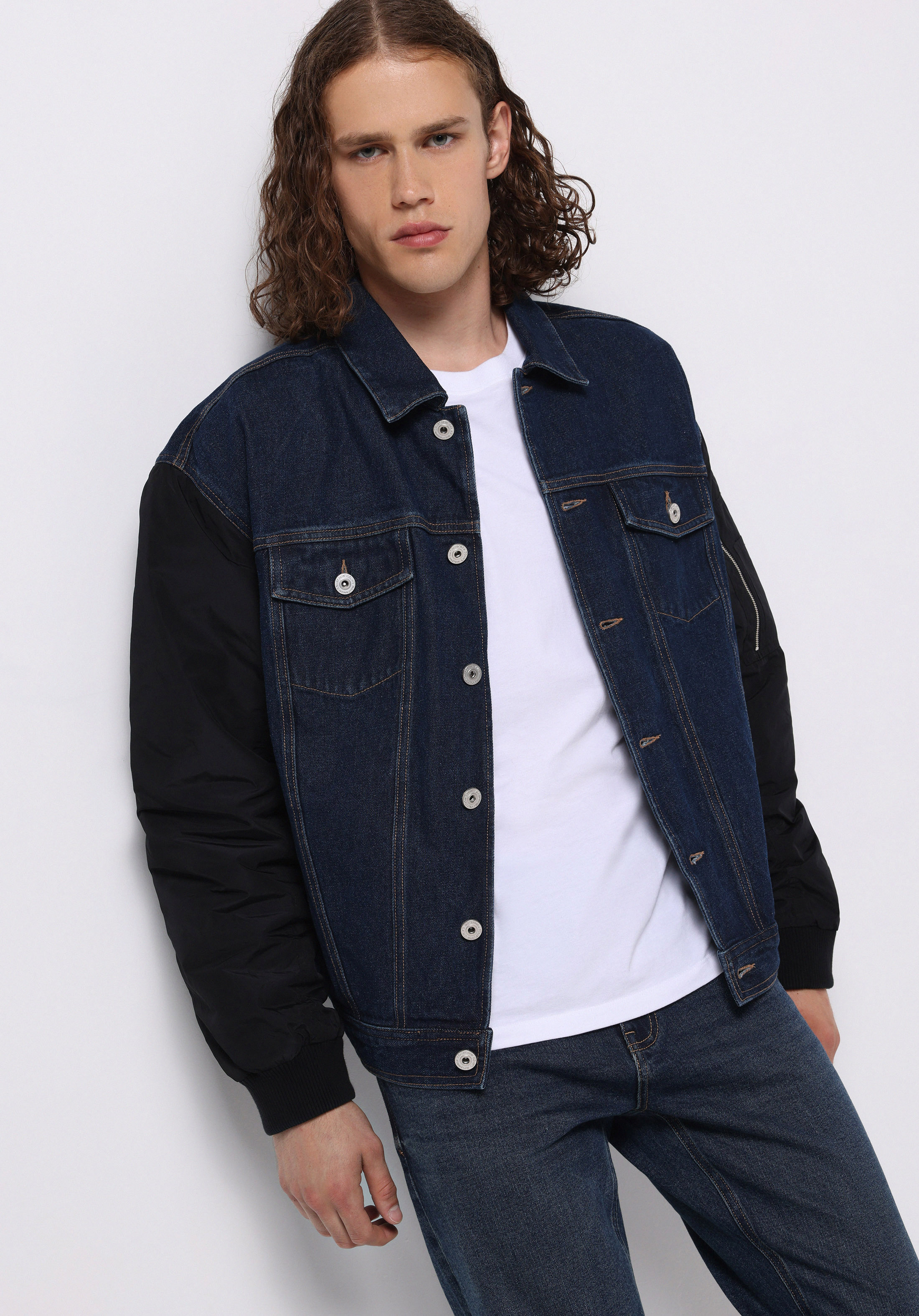 Afișați detalii pentru Jacheta De Barbati Albastru Inchis Oversize Fit  Cl1076080