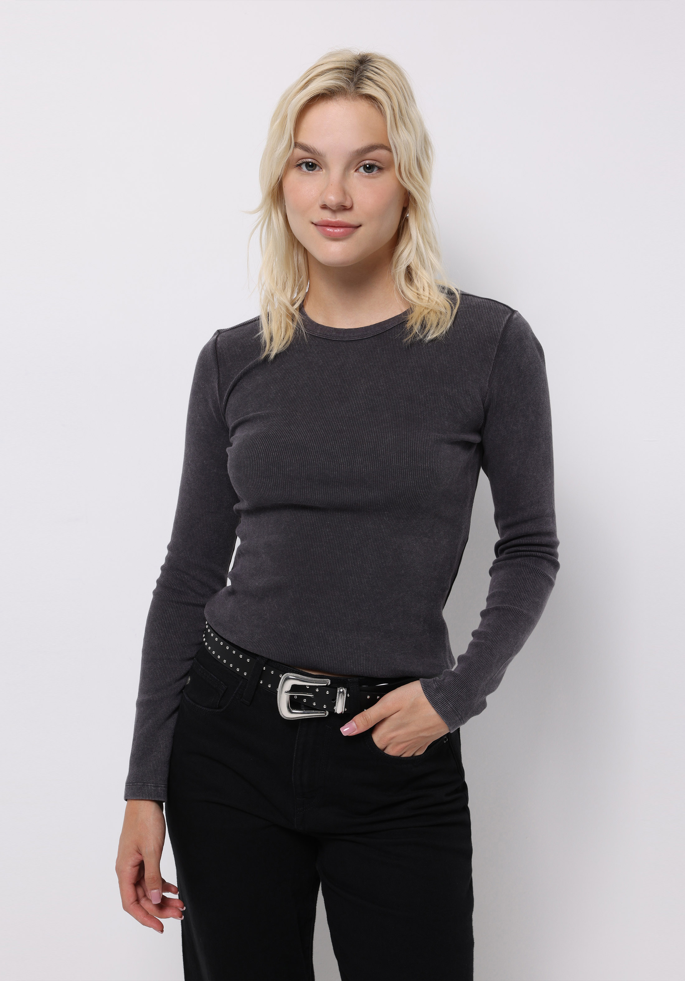 Afișați detalii pentru Tricou Cu Maneca Lunga De Dama Antracit Slim Fit  Cl1075613