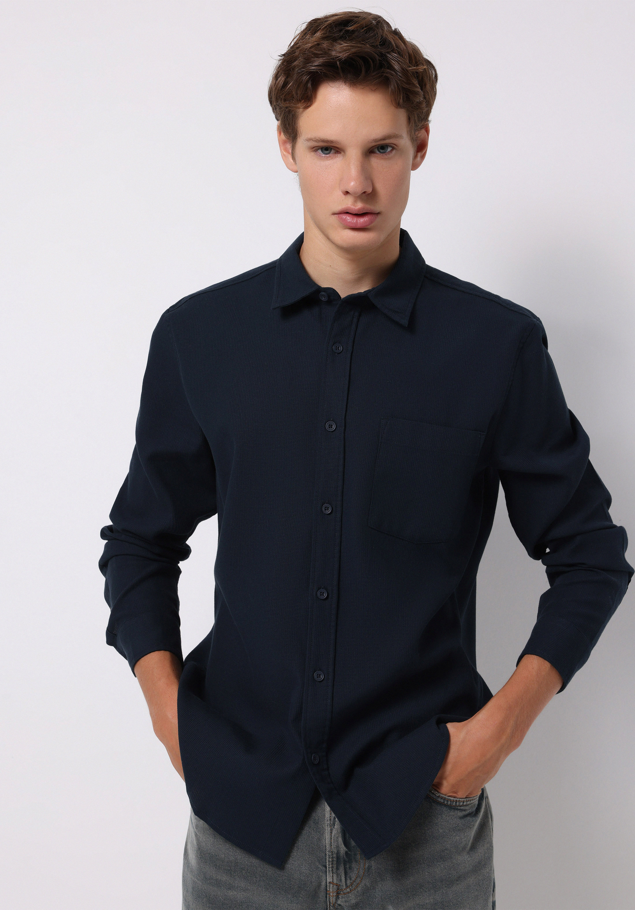 Afișați detalii pentru Camasa Cu Maneca Lunga De Barbati Albastru Marin Slim Fit  Cl1076727