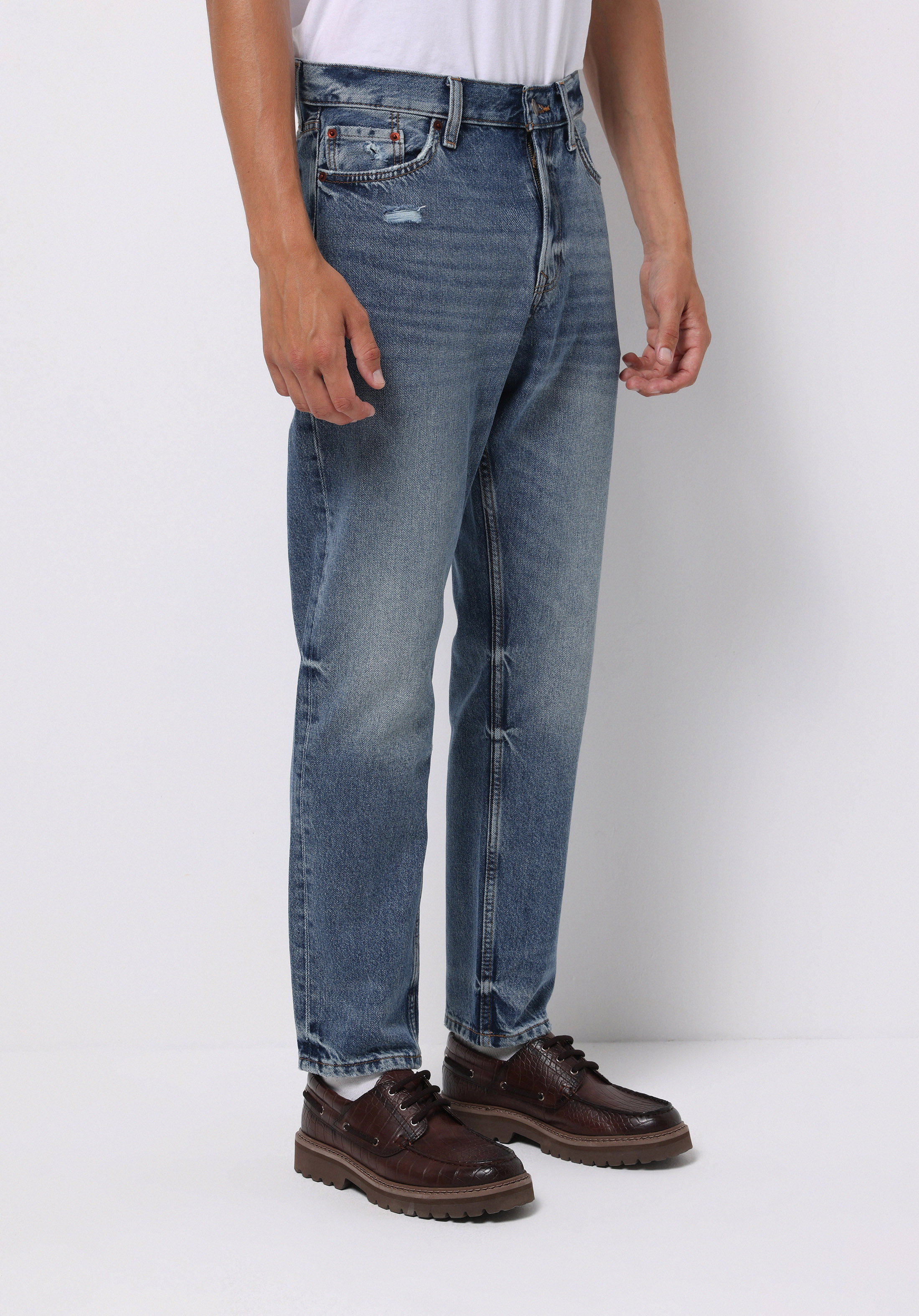 Afișați detalii pentru Pantaloni De Barbati Albastru Loose Tapered Fit  Cl1076833