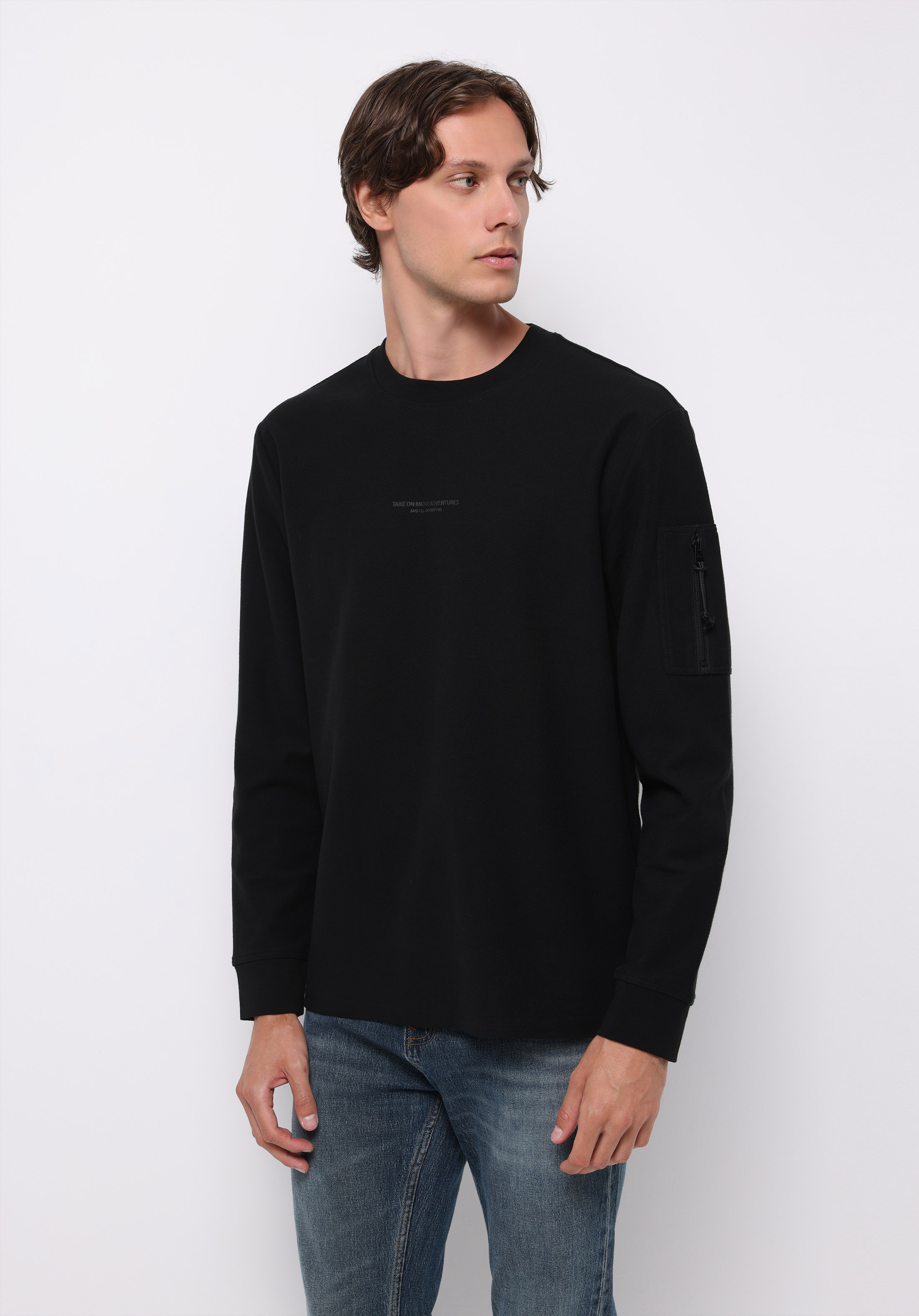 Afișați detalii pentru Tricou Cu Maneca Lunga De Barbati Negru Comfort Fit  Cl1075344