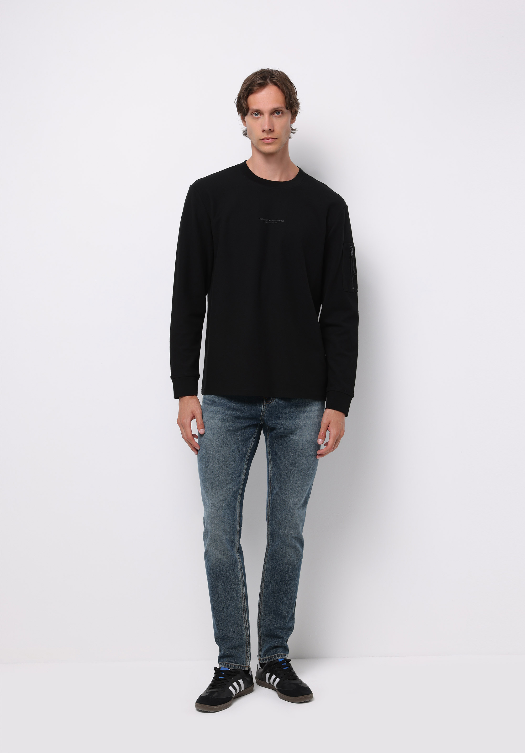 Afișați detalii pentru Tricou Cu Maneca Lunga De Barbati Negru Comfort Fit  Cl1075344