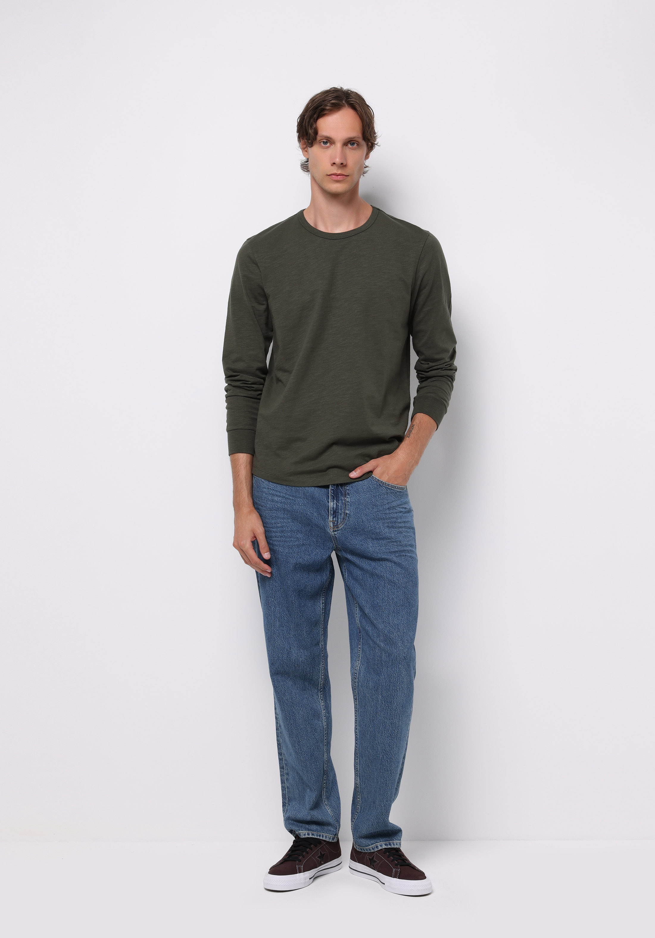 Afișați detalii pentru Tricou Cu Maneca Lunga De Barbati Kaki Regular Fit  Cl1076432