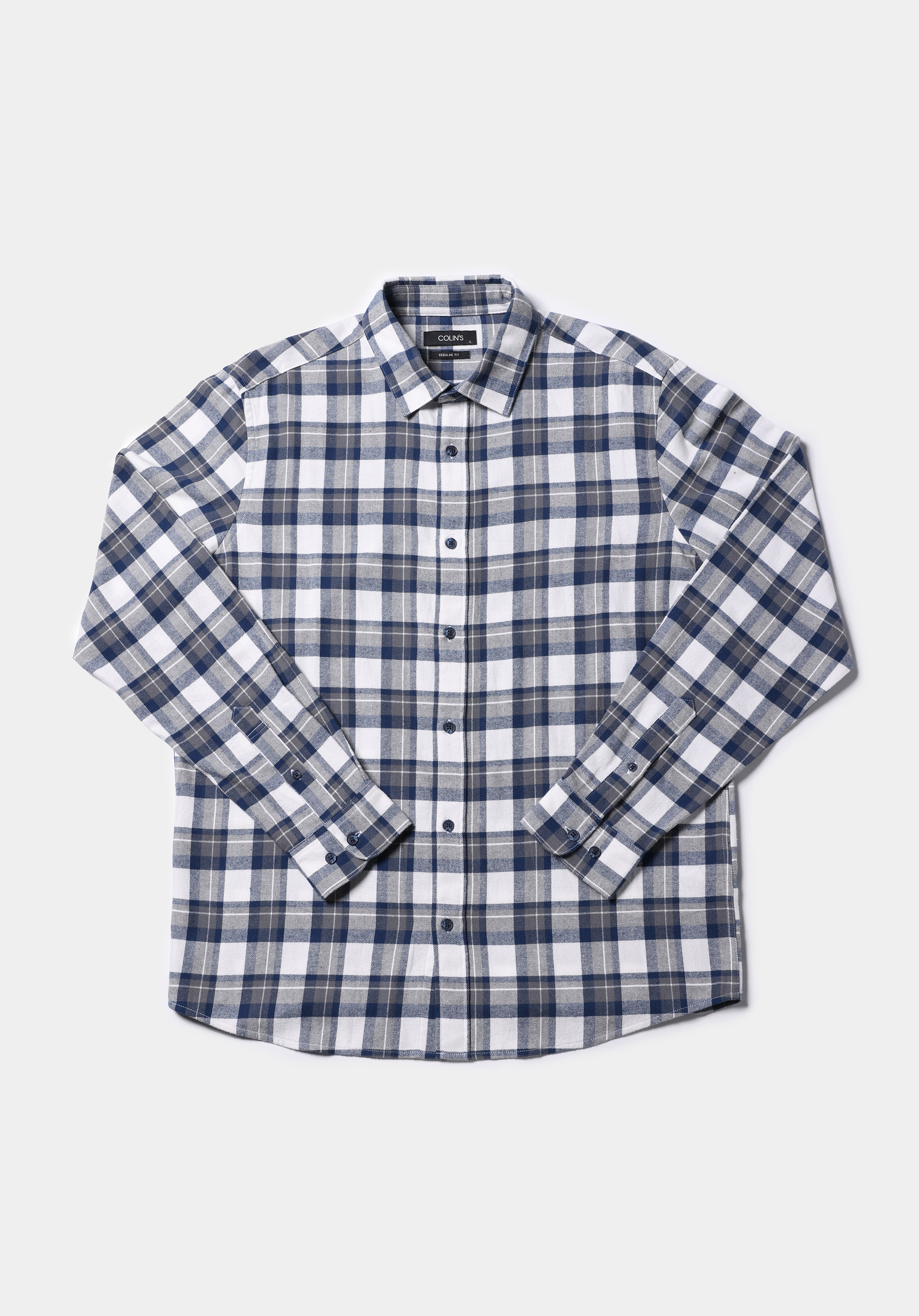 Afișați detalii pentru Cămașă Cu Gât În Carouri Cămașă Cu Mânecă Lungă Bleumarin Pentru Bărbați