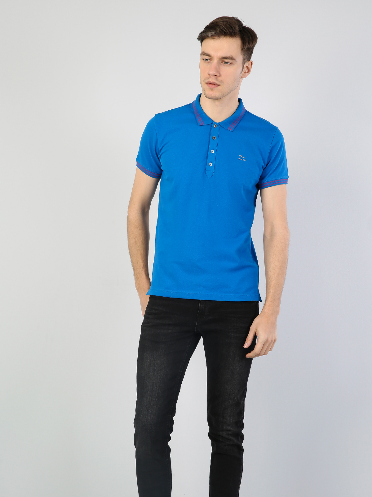 Afișați detalii pentru Tricou Polo Cu Maneca Scurta De Barbati Albastru Slim Fit  Cl1040747