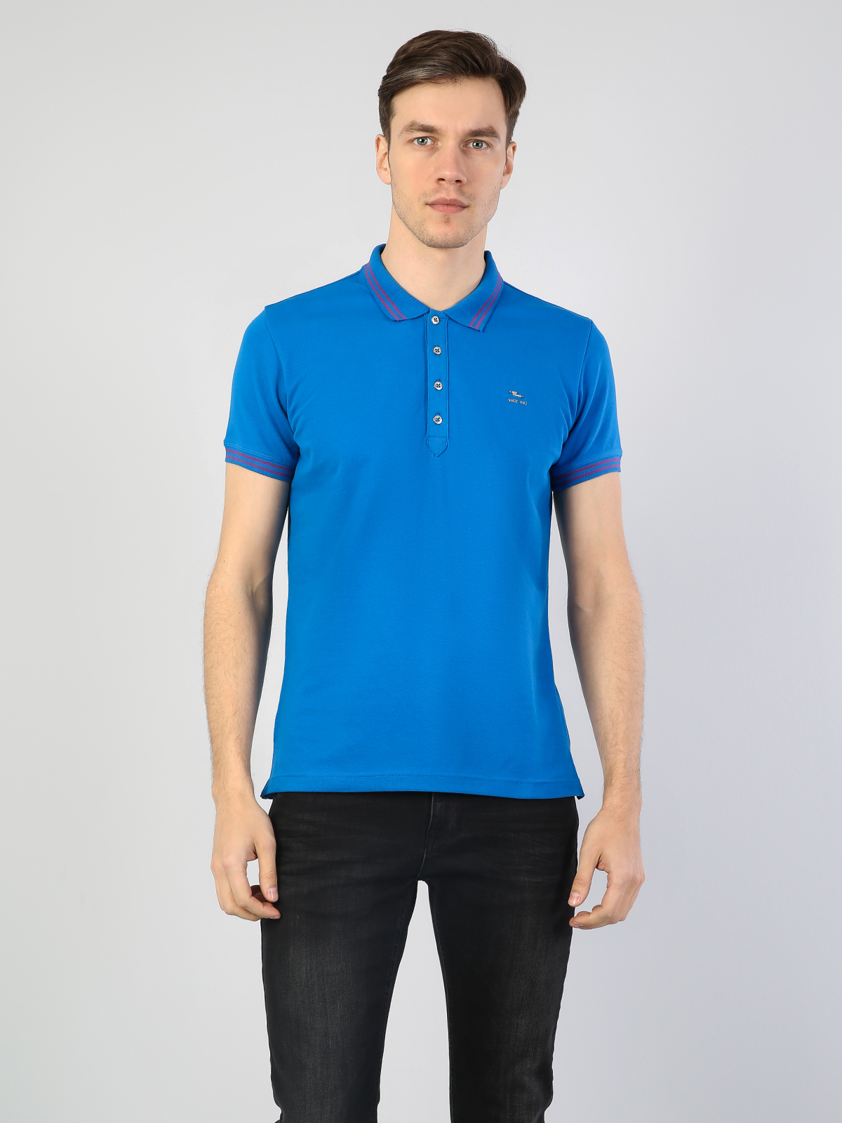 Afișați detalii pentru Tricou Polo Cu Maneca Scurta De Barbati Albastru Slim Fit  Cl1040747