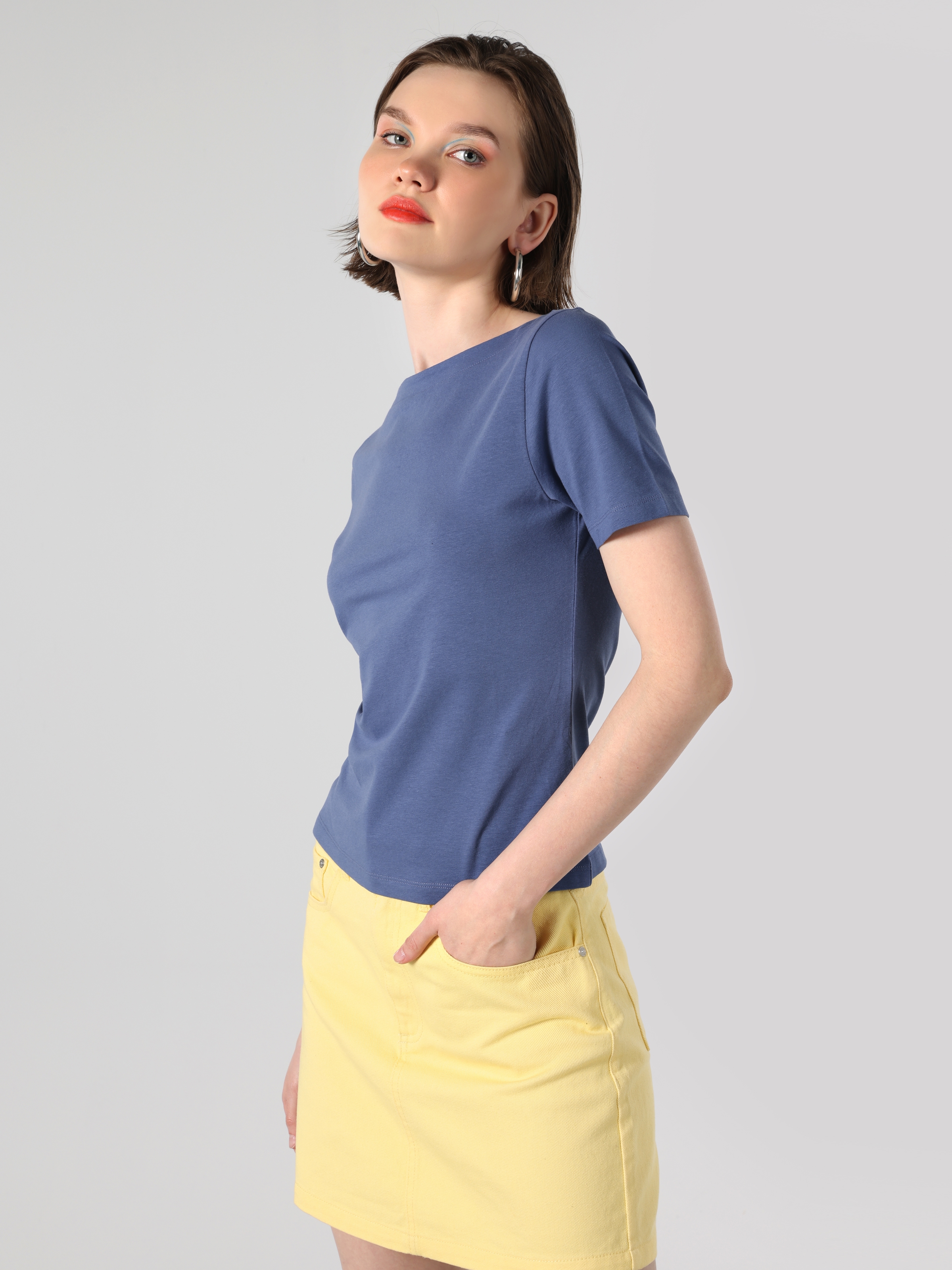 Afișați detalii pentru Tricou Cu Maneca Scurta De Dama Albastru Slim Fit  