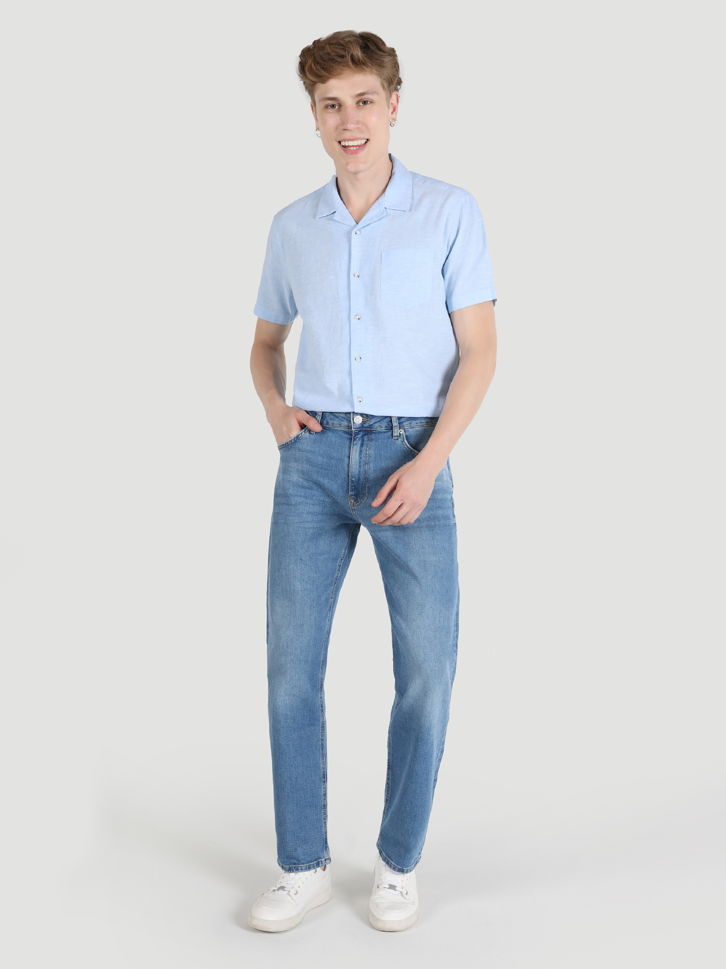 Afișați detalii pentru Pantaloni De Barbati Albastru Regular Fit 045 DAVID 