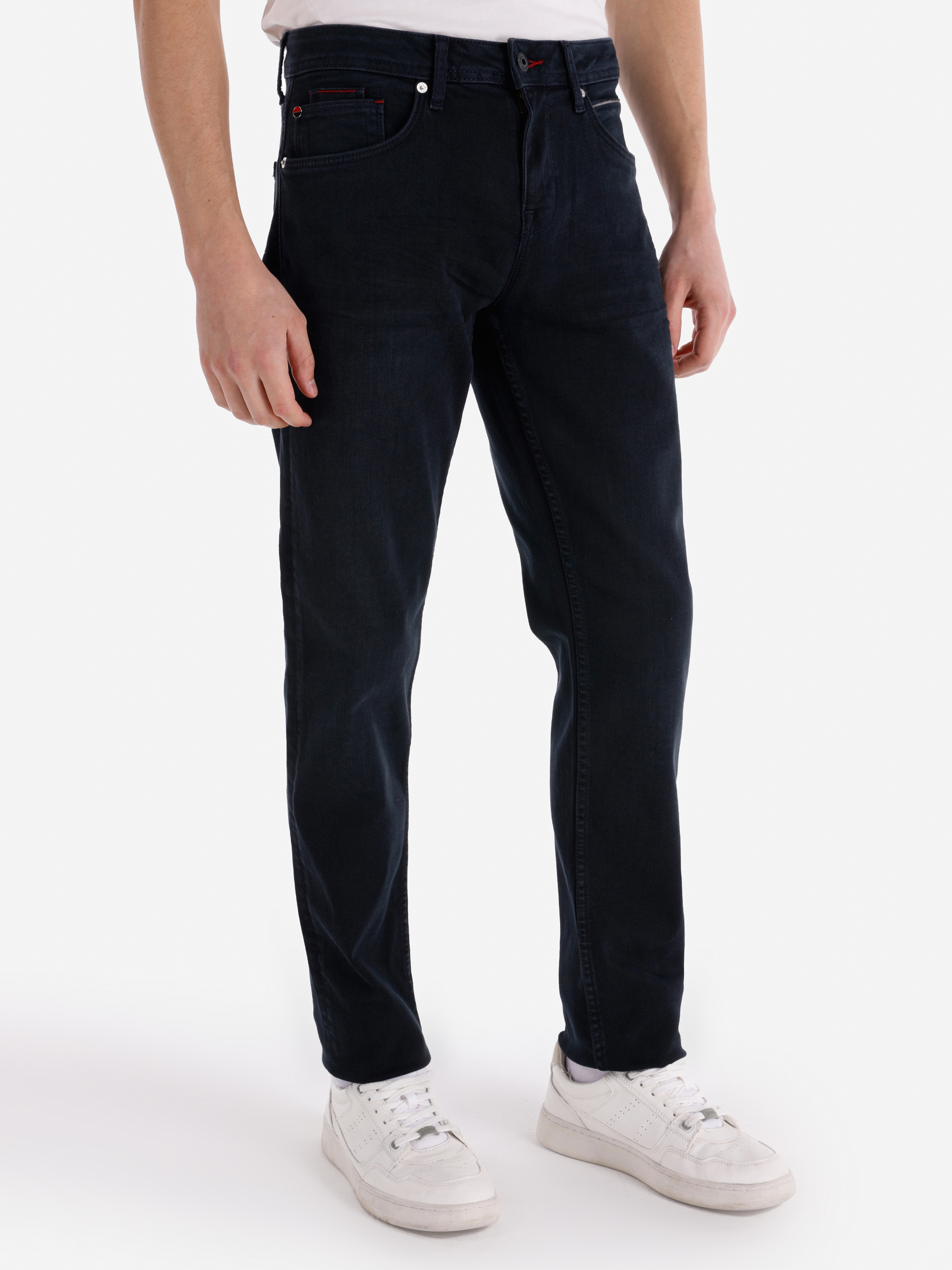Afișați detalii pentru Pantaloni De Barbati Albastru inchis Straight Fit 044 KARL 