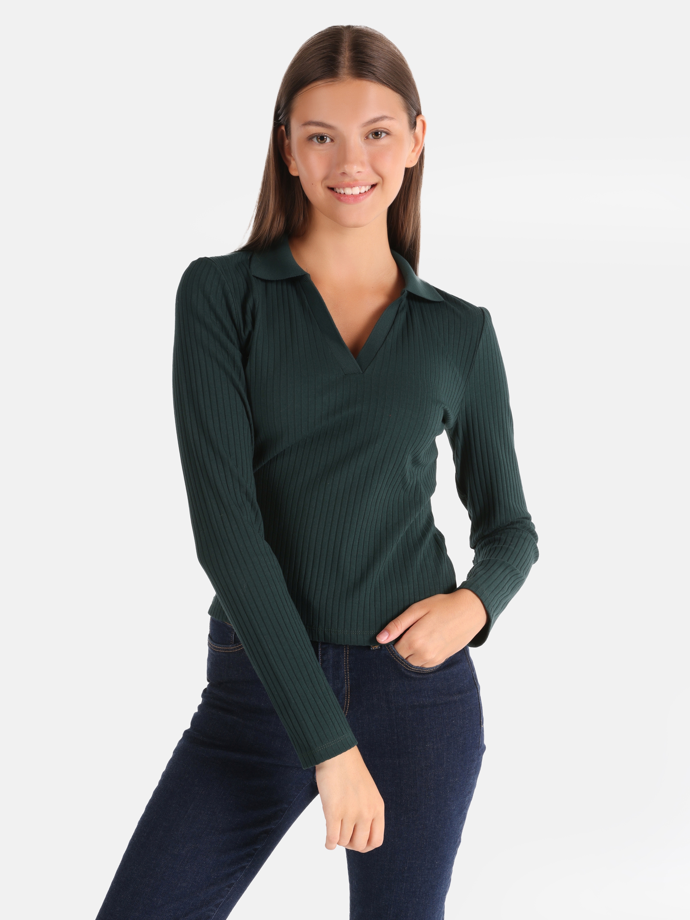 Afișați detalii pentru Tricou Cu Maneca Lunga De Dama Verde Slim Fit  CL1065147