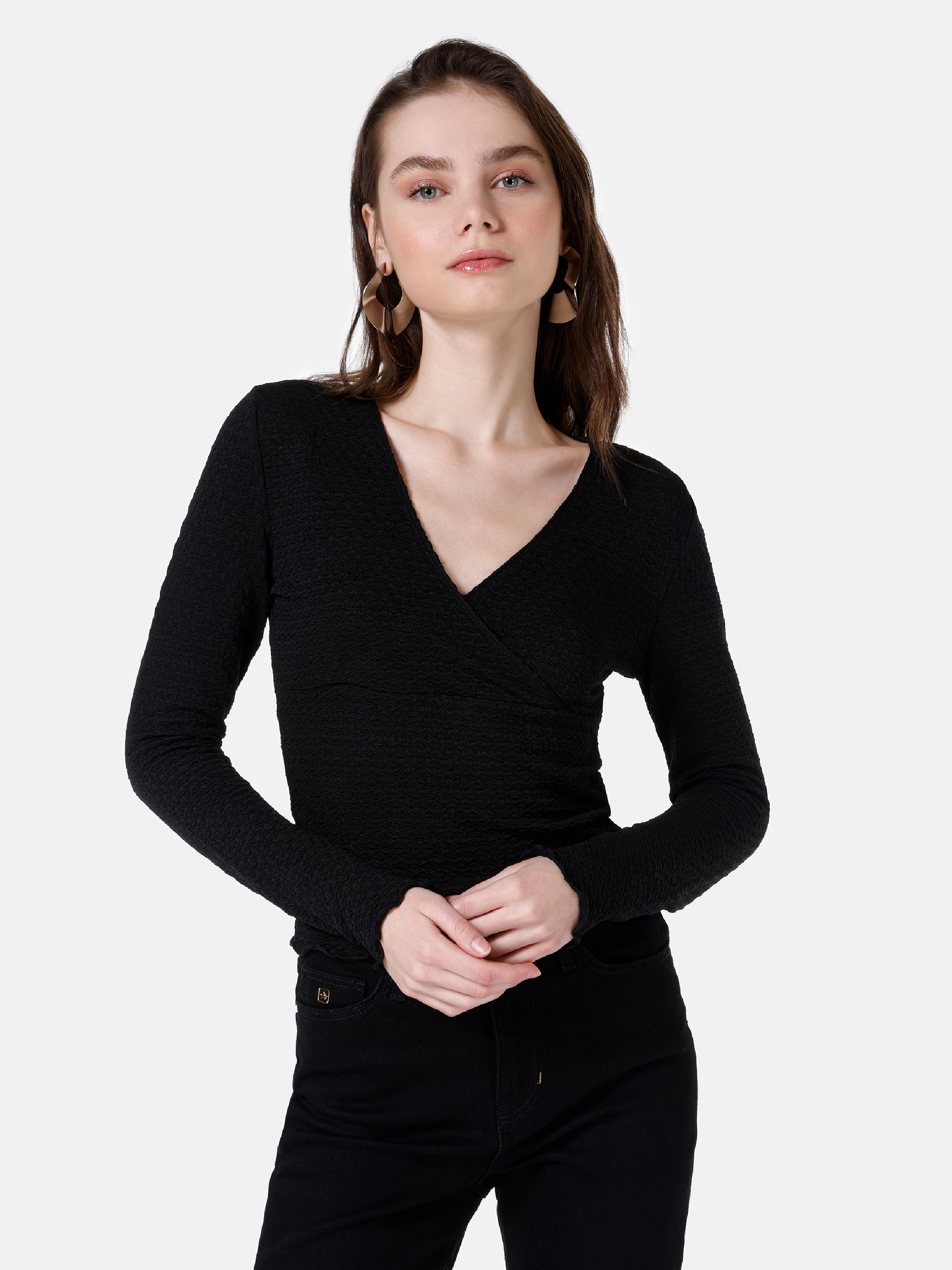 Afișați detalii pentru Tricou Cu Maneca Lunga De Dama Negru Slim Fit  CL1067296