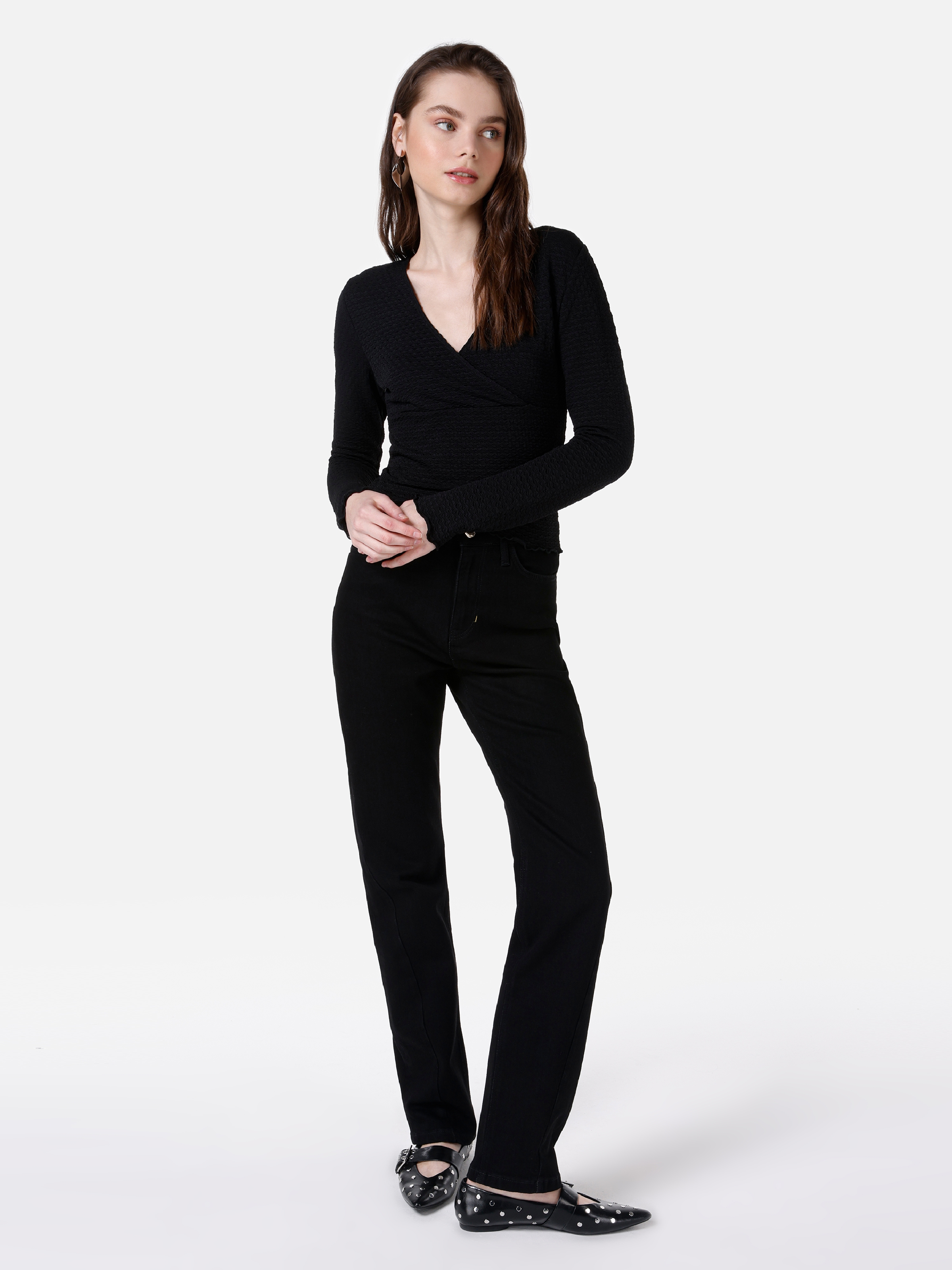 Afișați detalii pentru Tricou Cu Maneca Lunga De Dama Negru Slim Fit  CL1067296