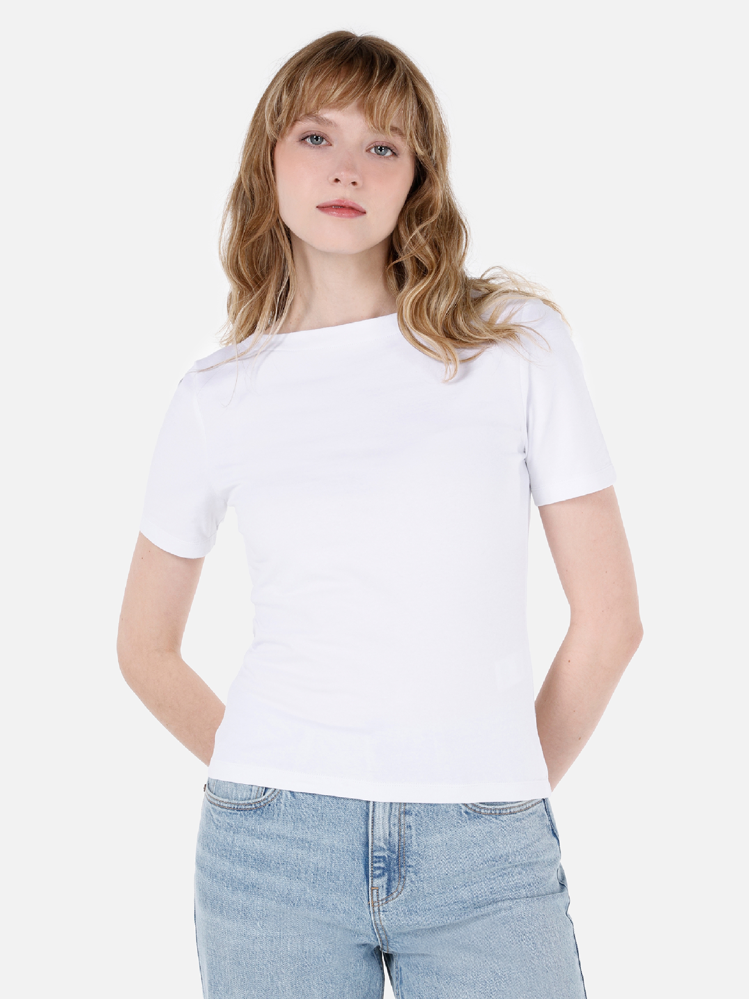 Afișați detalii pentru Tricou Cu Maneca Scurta De Dama Alb Slim Fit  CL1058493