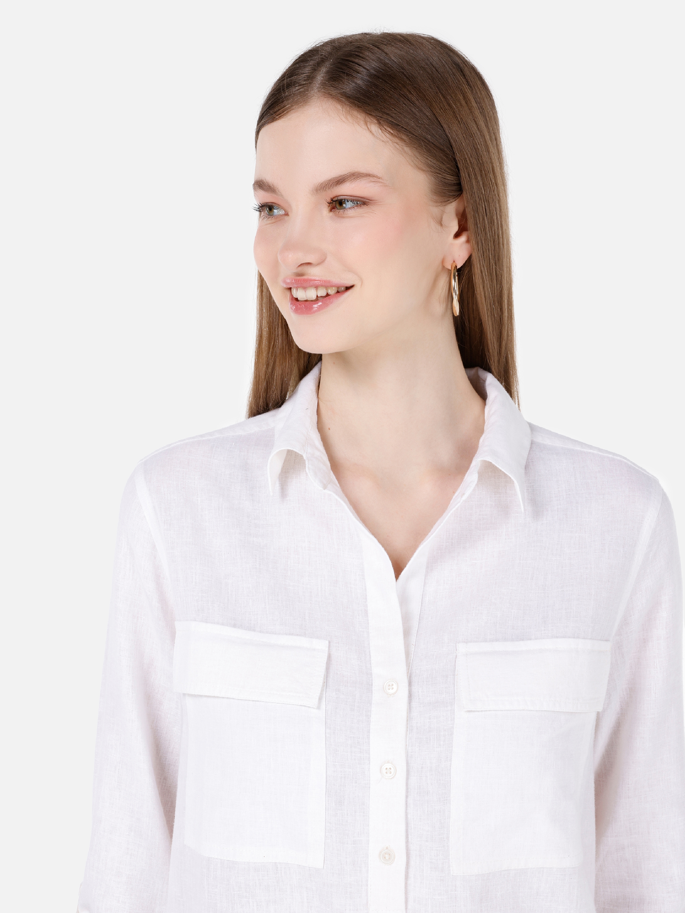 Afișați detalii pentru Bluza Cu Maneca Lunga De Dama Alb Regular Fit  