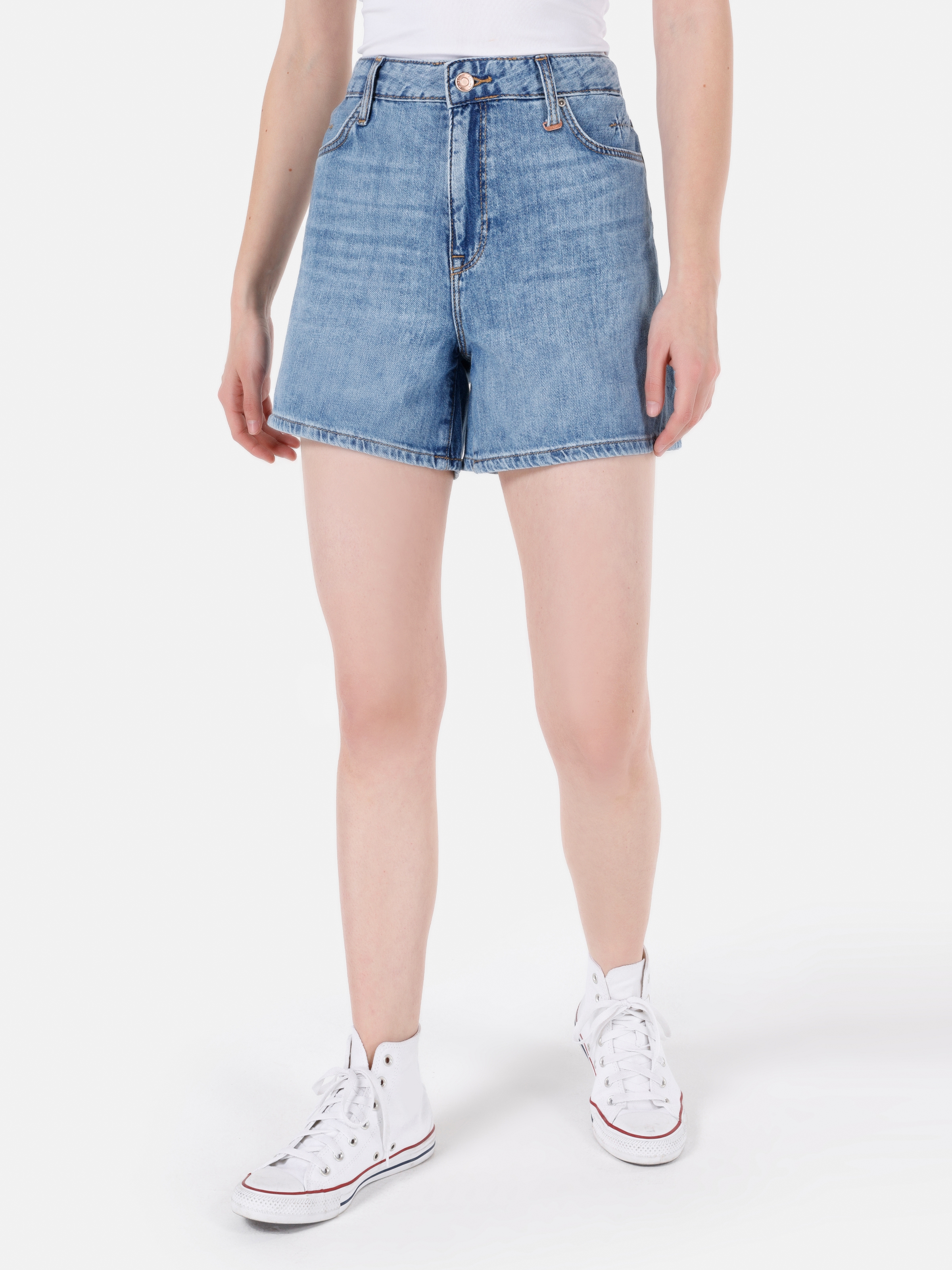 Afișați detalii pentru Short / Pantaloni Scurti De Dama Albastru Mom Fit  