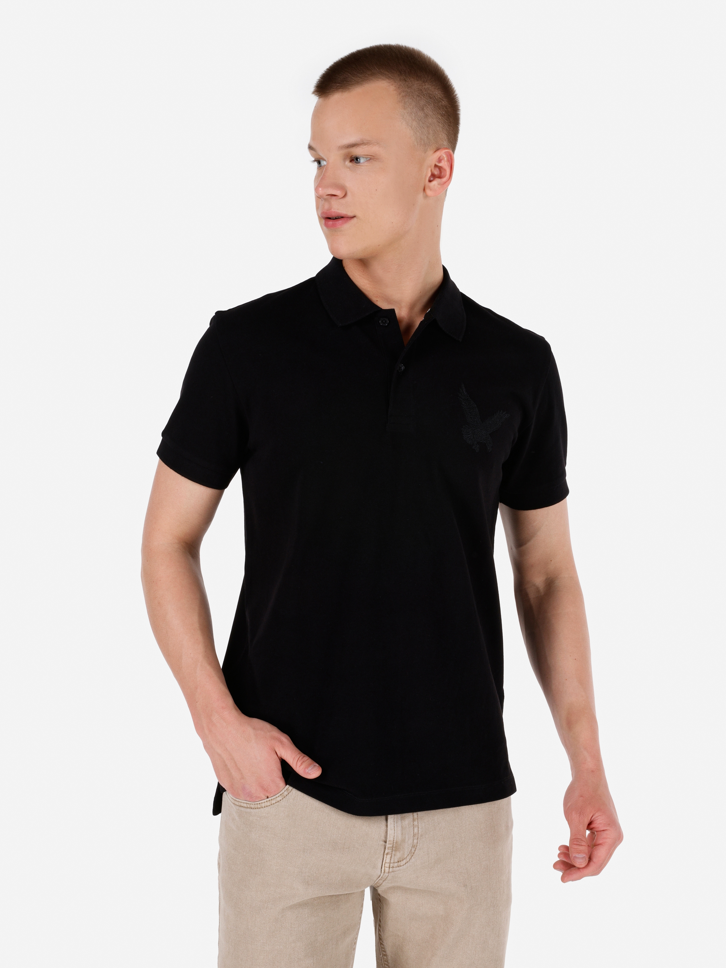 Afișați detalii pentru Tricou Polo Cu Maneca Scurta De Barbati Negru Regular Fit  CL1068148