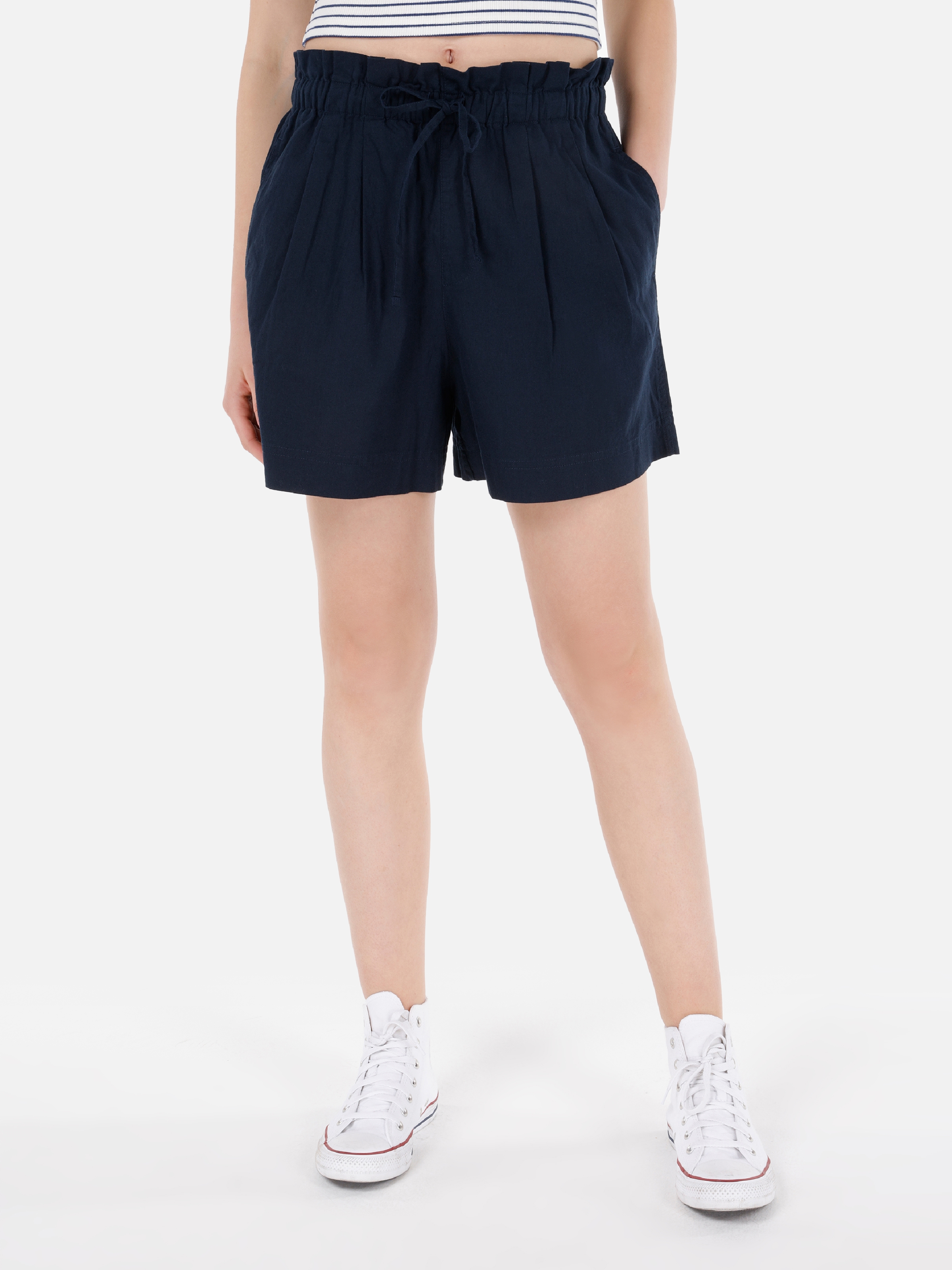 Afișați detalii pentru Short / Pantaloni Scurti De Dama Albastru Marin Regular Fit  