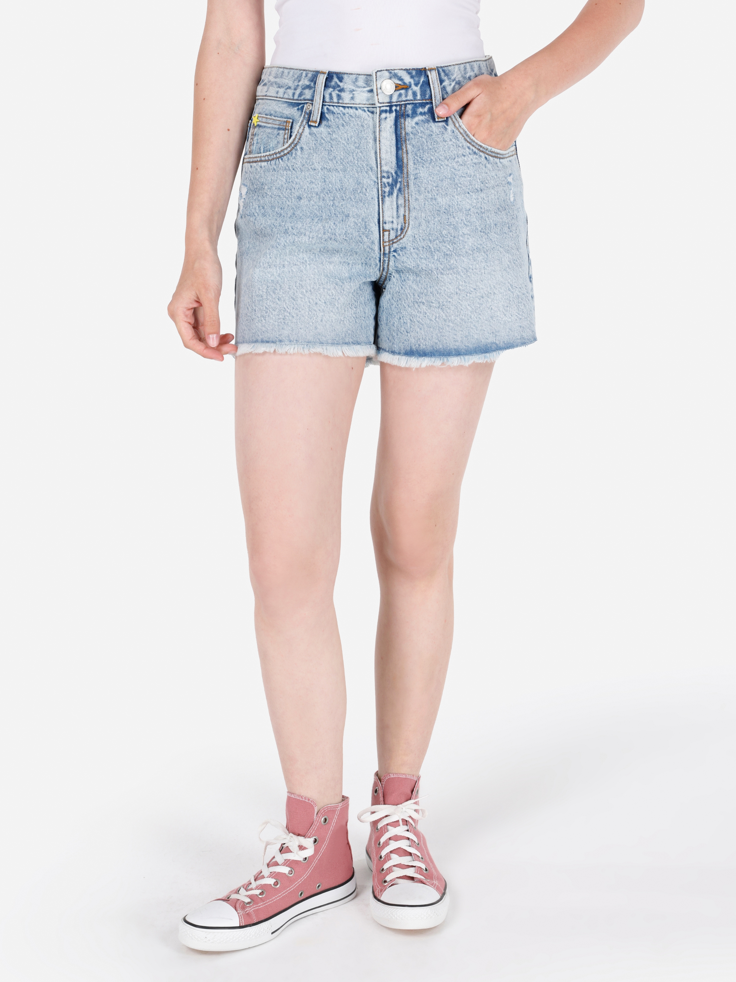 Afișați detalii pentru Short / Pantaloni Scurti De Dama Albastru Mom Fit  