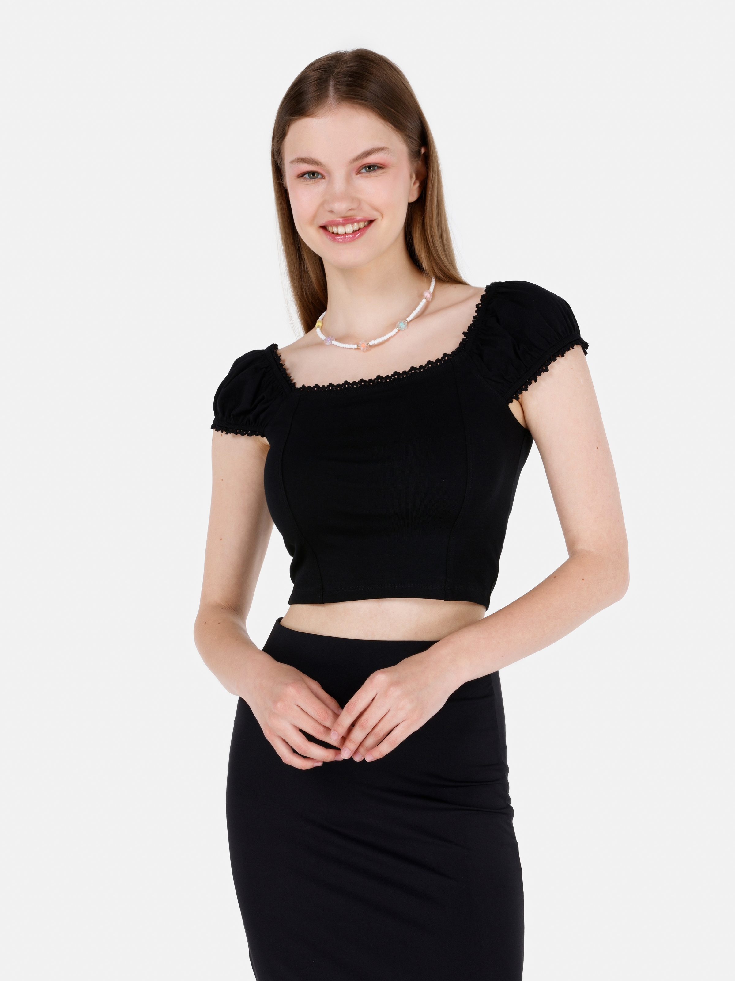 Afișați detalii pentru Tricou Cu Maneca Scurta De Dama Negru Slim Fit  CL1069163