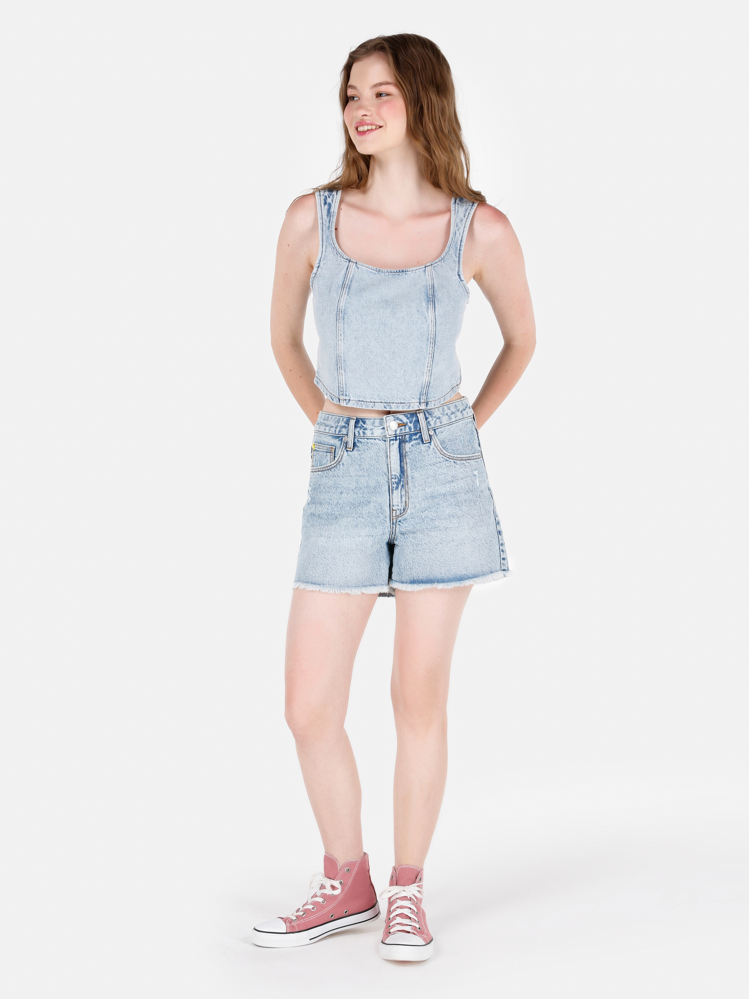 Afișați detalii pentru Short / Pantaloni Scurti De Dama Albastru Mom Fit  CL1069597