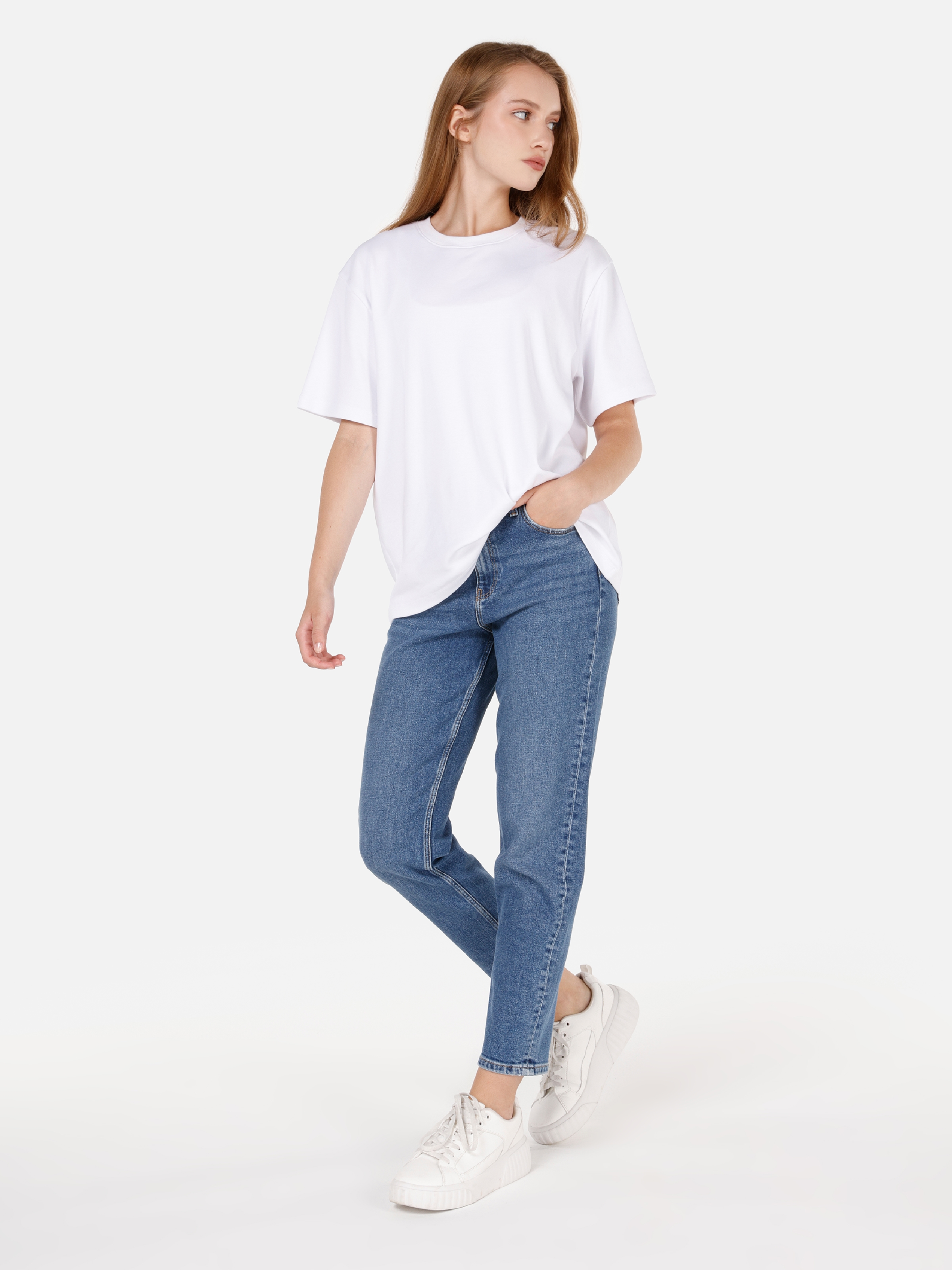 Afișați detalii pentru Pantaloni De Dama Albastru Mom Fit 896  MARIA CL1070947