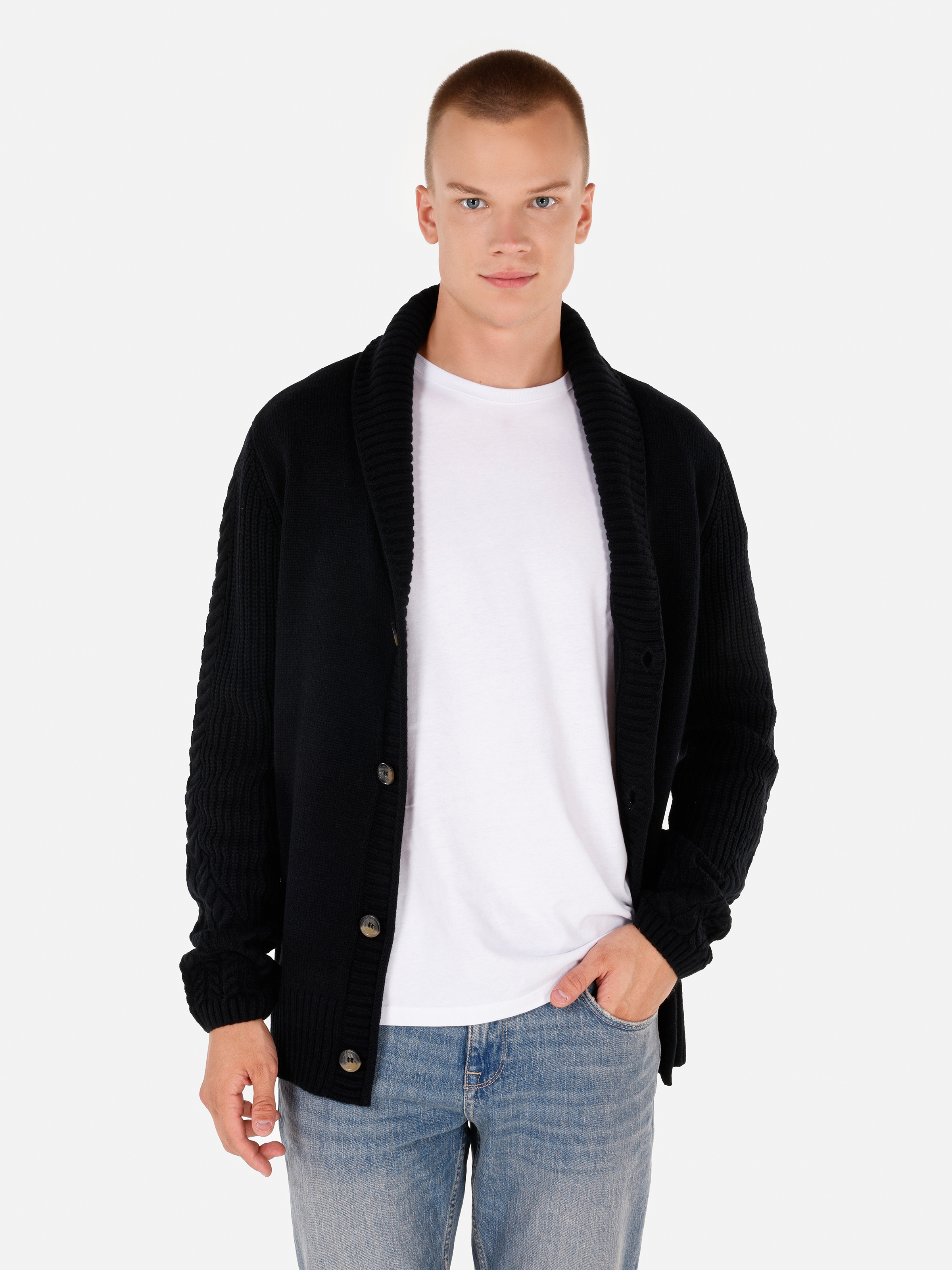 Afișați detalii pentru Cardigan De Barbati Negru Regular Fit  CL1070851