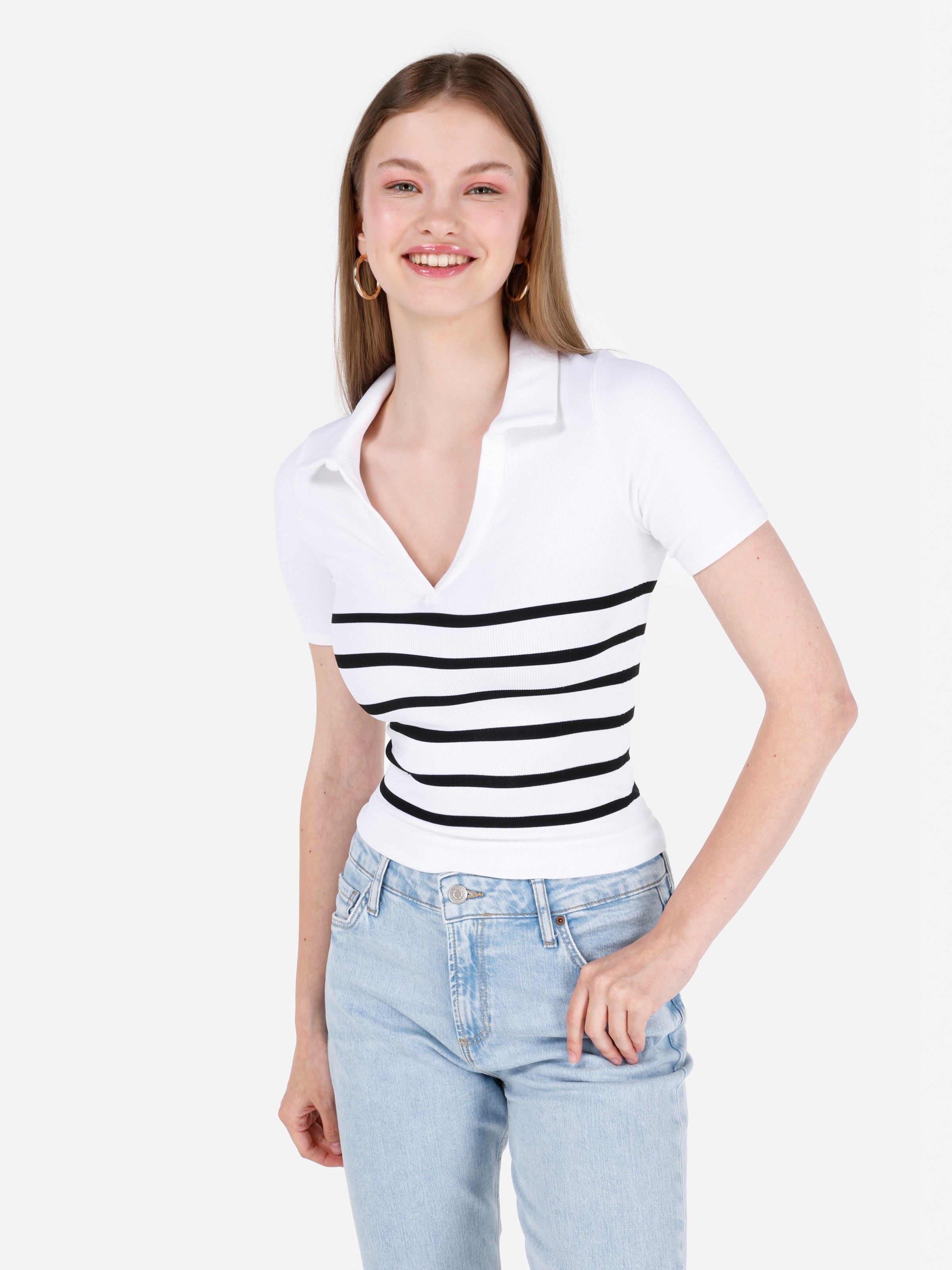 Afișați detalii pentru Tricou Cu Maneca Scurta De Dama Alb Slim Fit  CL1071666