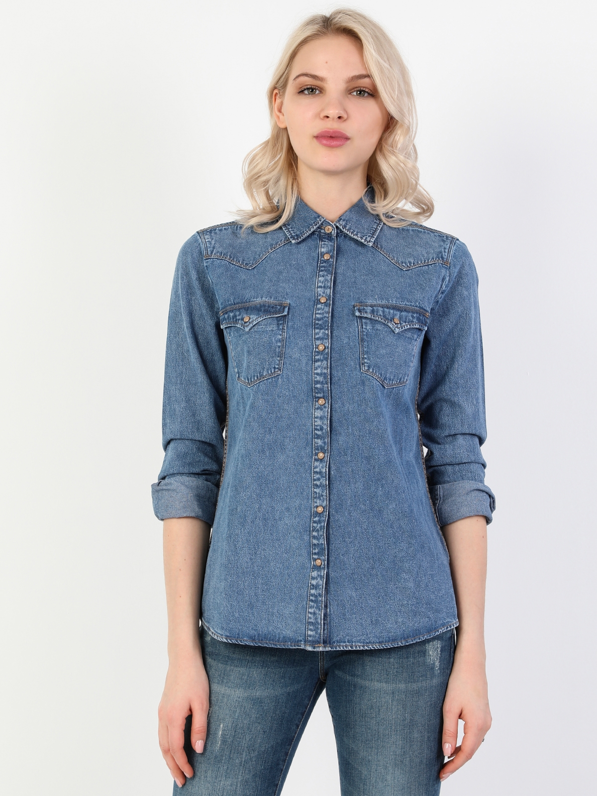 Afișați detalii pentru Camasa Cu Maneca Lunga De Dama Denim Slim Fit 