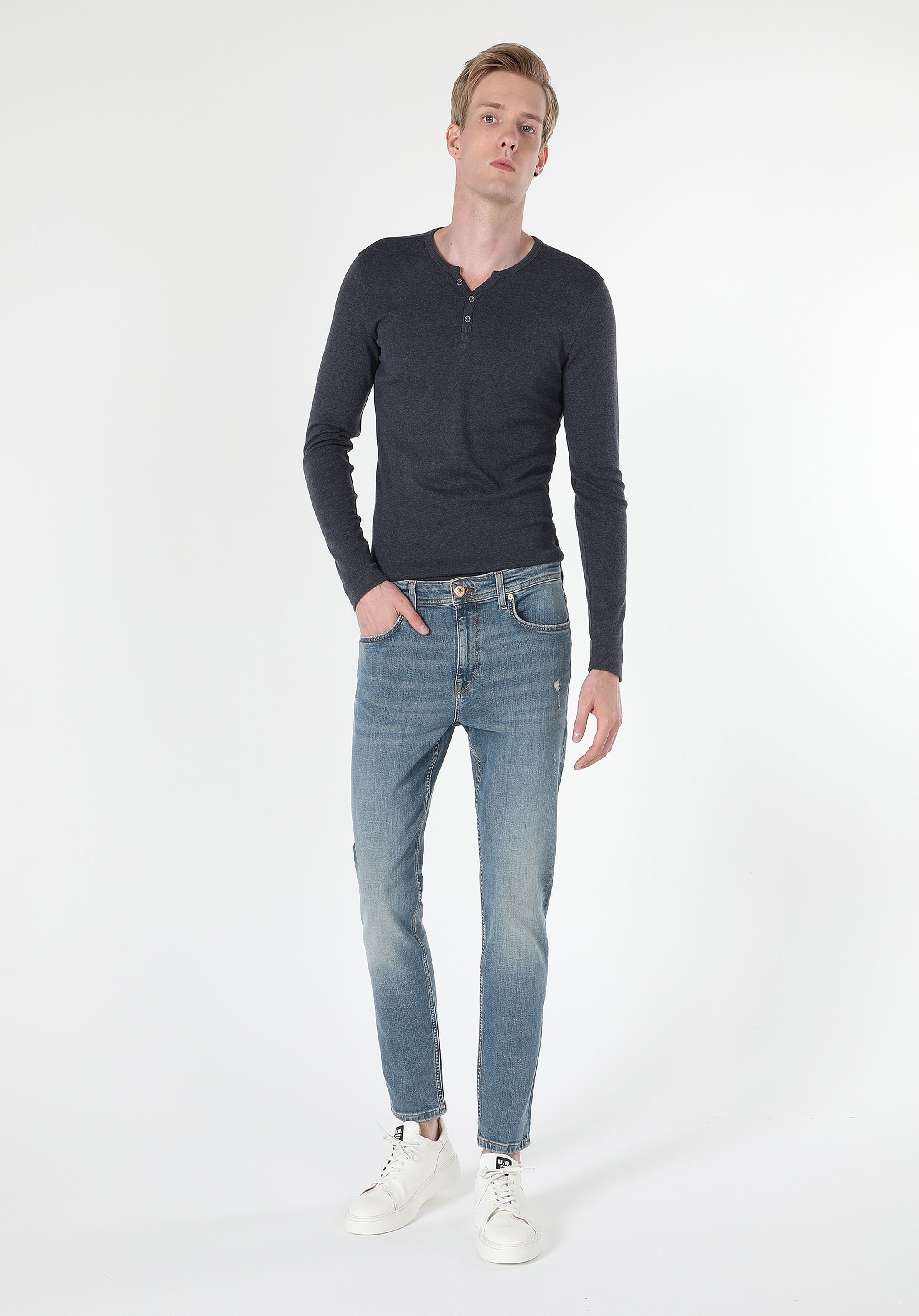 Afișați detalii pentru Pantaloni De Barbati Albastru Skinny Fit  CL1060377