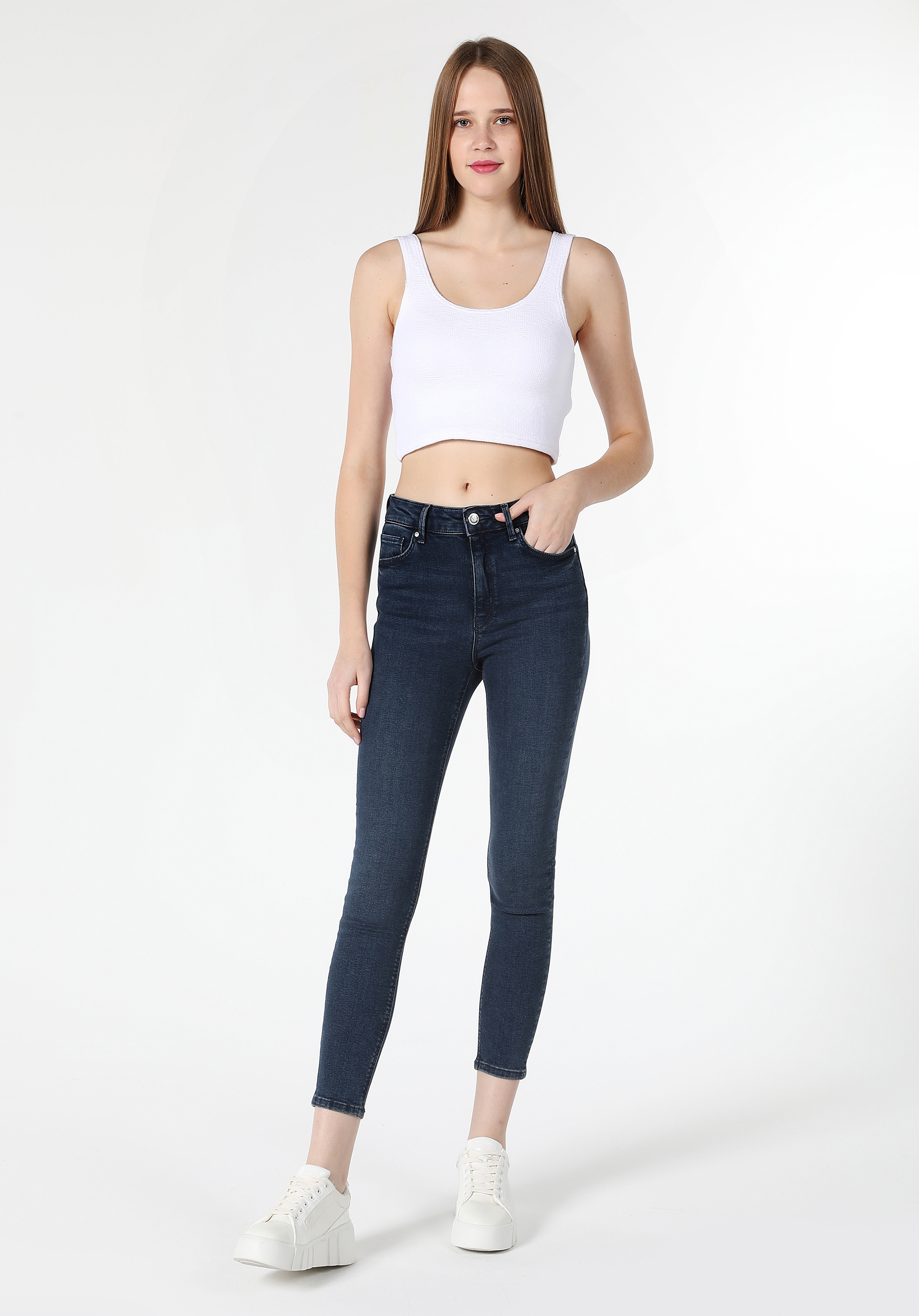 Afișați detalii pentru Pantaloni De Dama Albastru Skinny Fit 759 LARA CL1061397